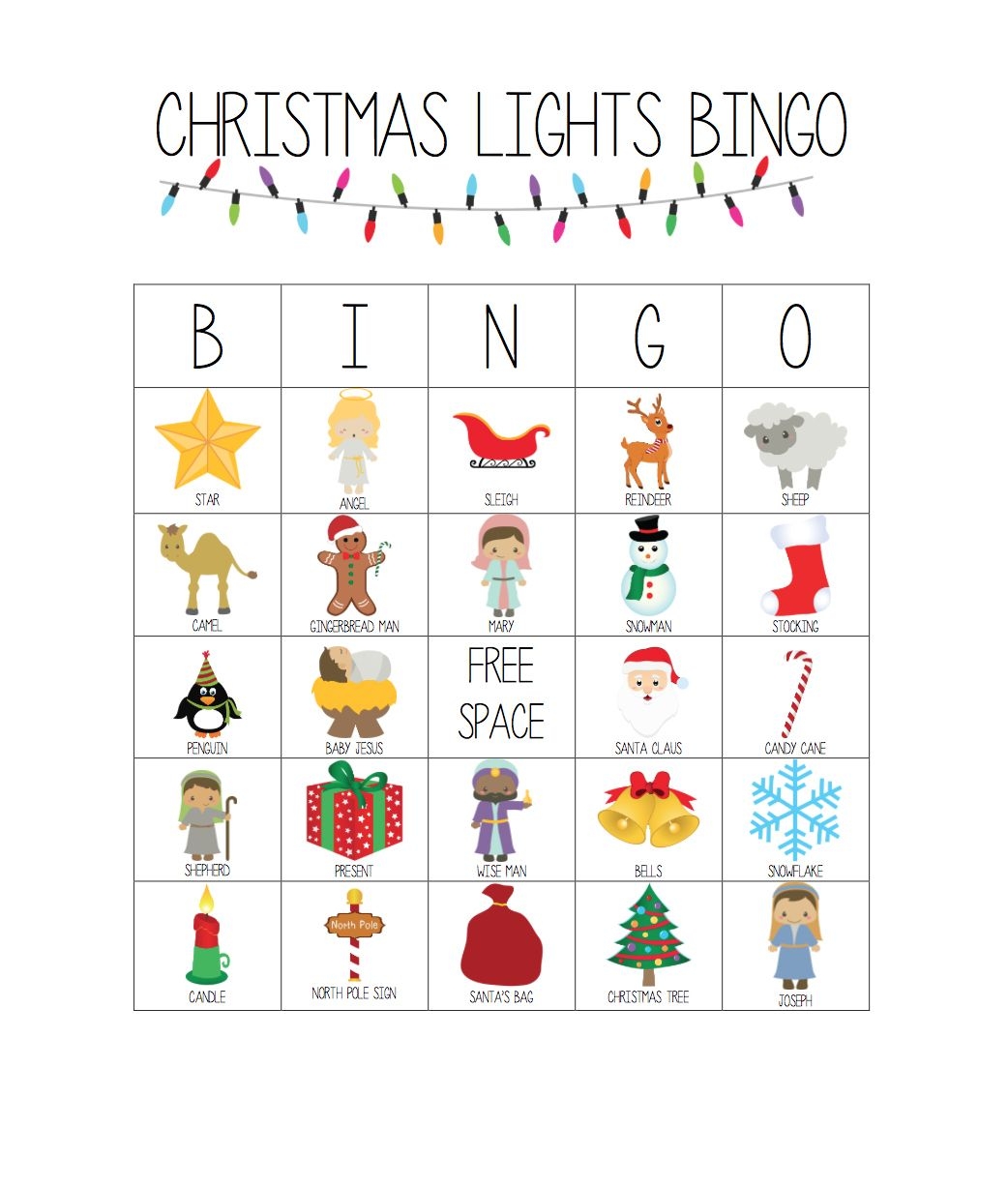 Printable Christmas Lights Bingo Game Christmas Bingo Christmas Bingo Printable Kids Christmas