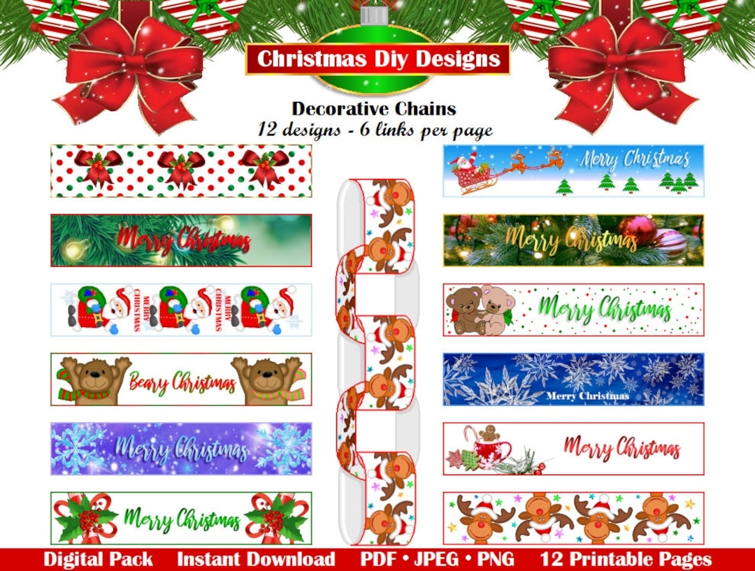 Printable Christmas Paper Chains Decorative Christmas Paper Chains Diy Paper Chains INSTANT DOWNLOAD Etsy