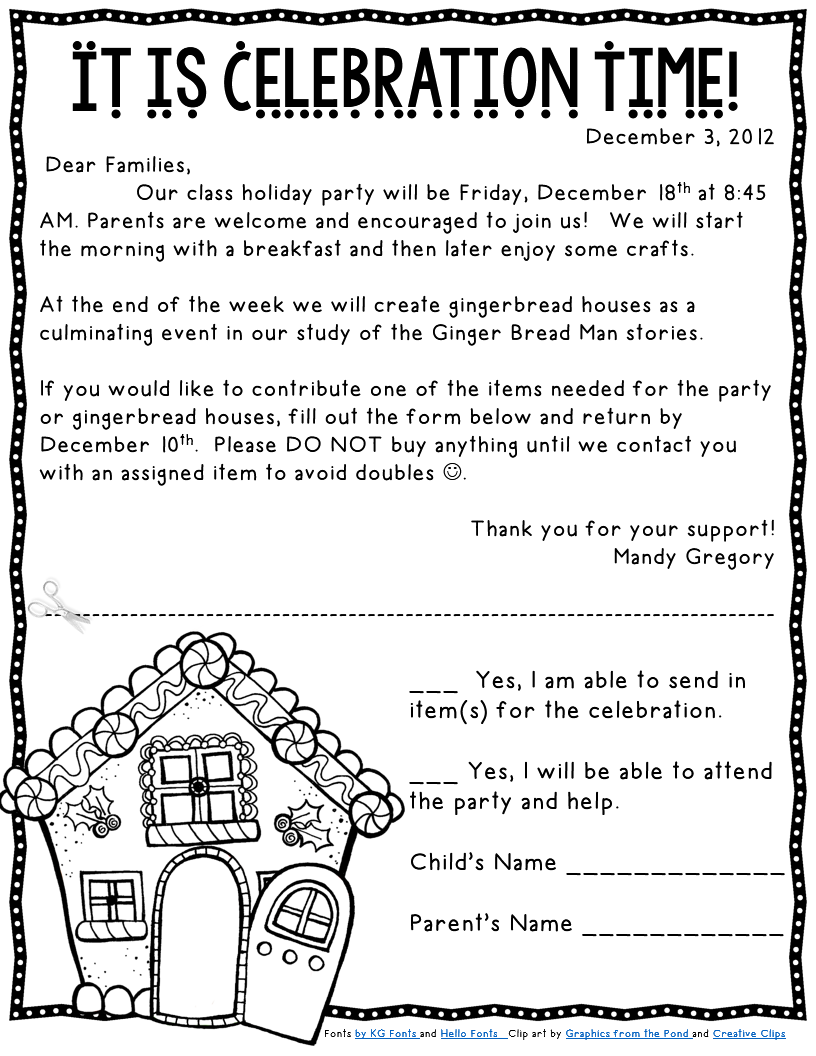 Printable Classroom Party Letter To Parents Template Printable Templates Free