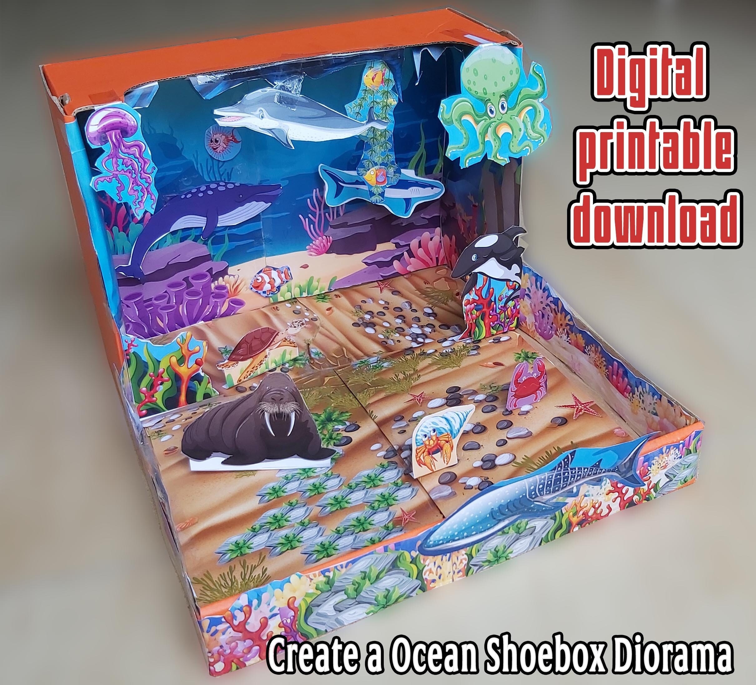 Printable Diorama Cut Paste Shoebox Project Create A Ocean Habitat Paper Doll Theater Stop Motion Animation Paper Craft Activity PDF Etsy