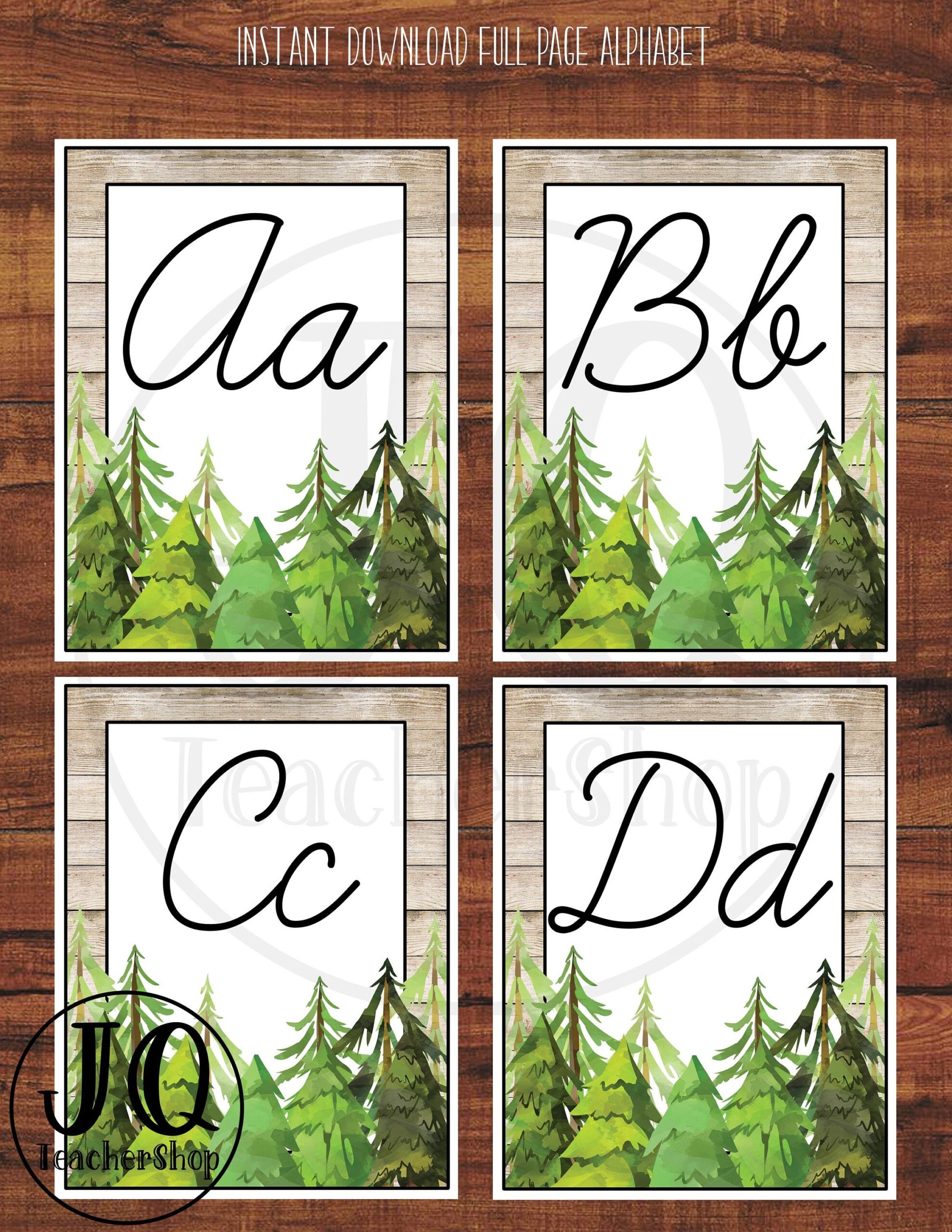 Printable Full Page Alphabet Classroom Decor Woodland Theme Forest Theme Classroom Cursive Alphabet Wall Cards Etsy