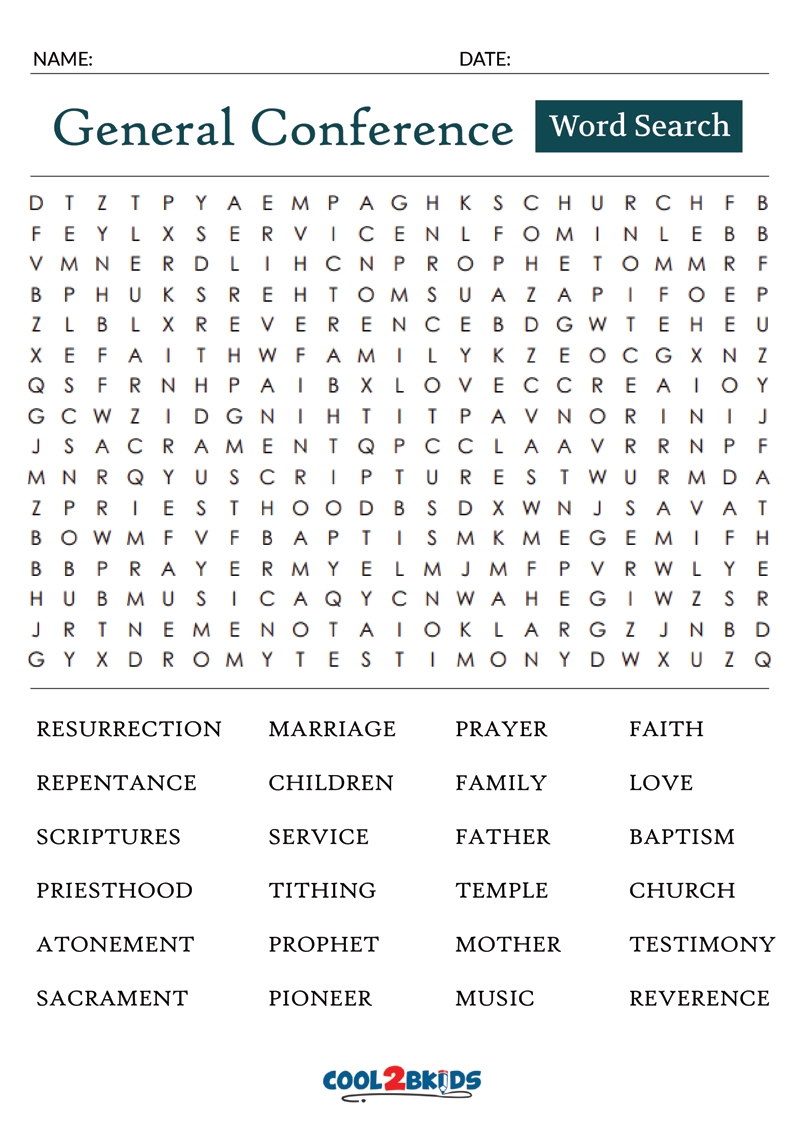 Printable General Conference Word Search Cool2bKids