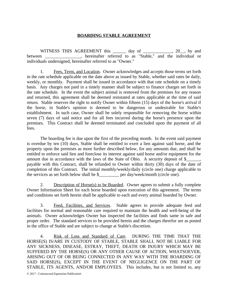 Free Printable Horse Boarding Contract