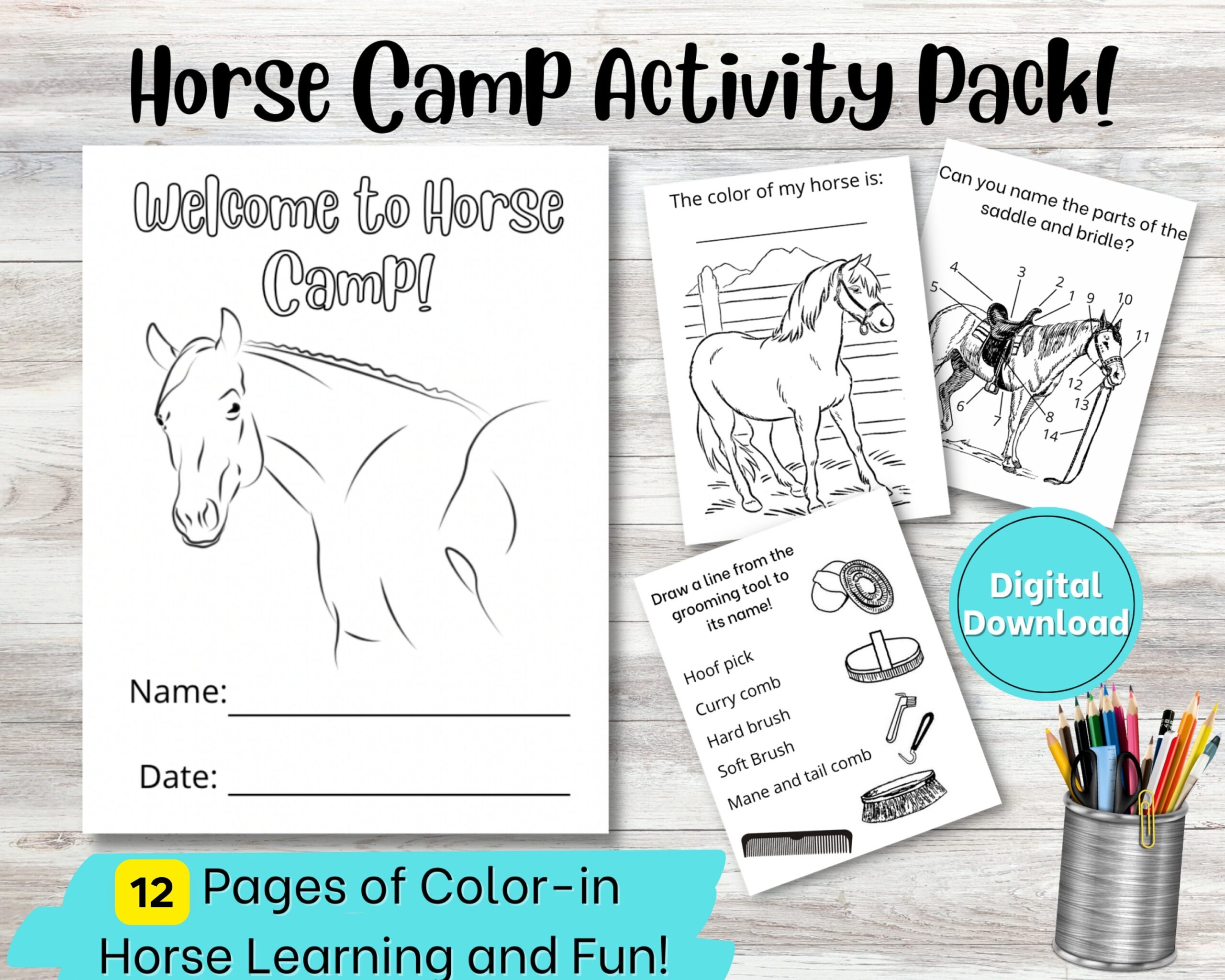 Printable Horse Camp Coloring activity Booklet For Kids Camp Activity Coloring Book Digital Download Horse Learning Printable Learning Etsy
