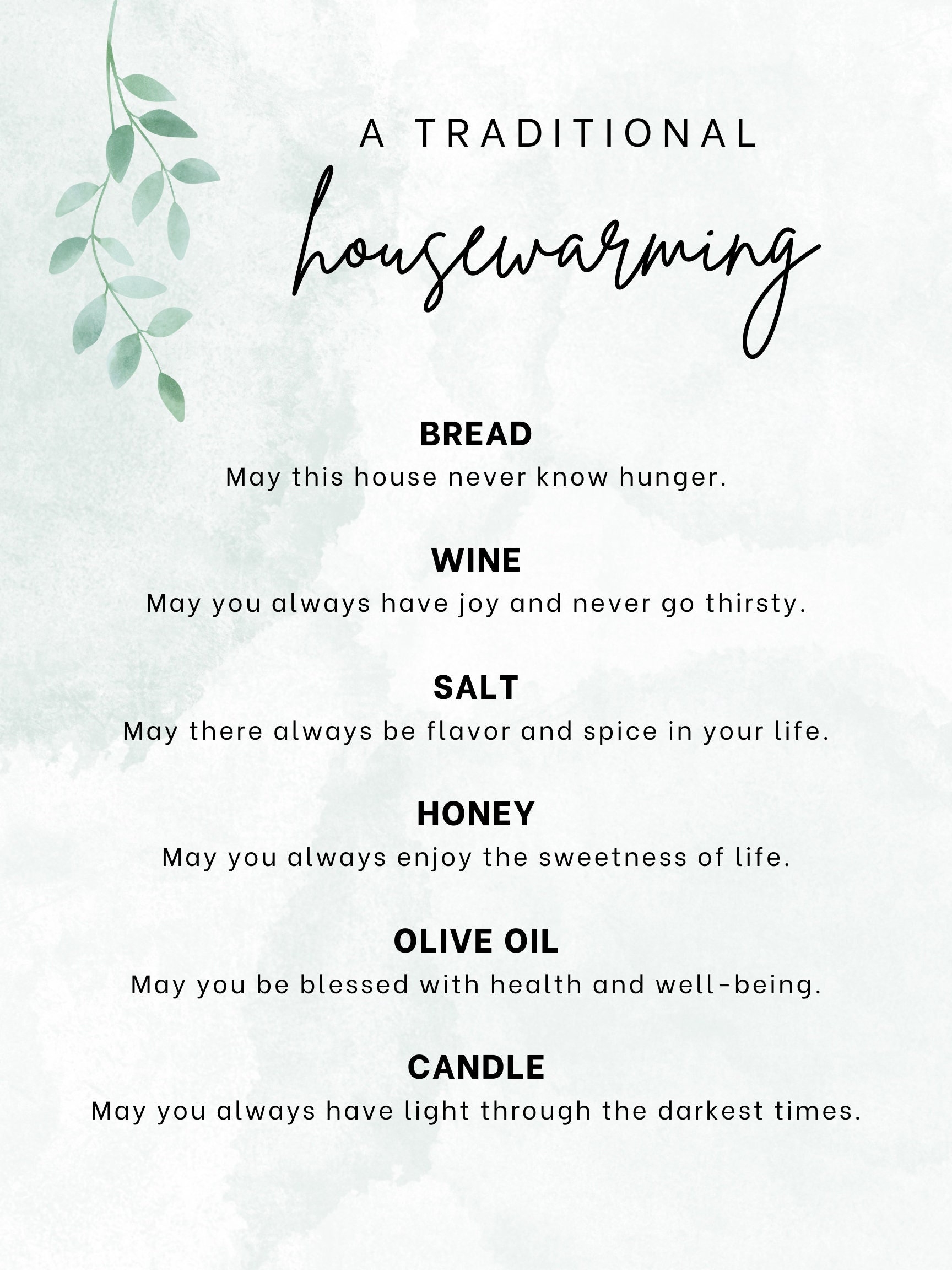 Printable Housewarming Gift Home Blessing Traditional DIY Bread Wine Salt Honey Olive Oil Candle Card For Gift Basket Etsy