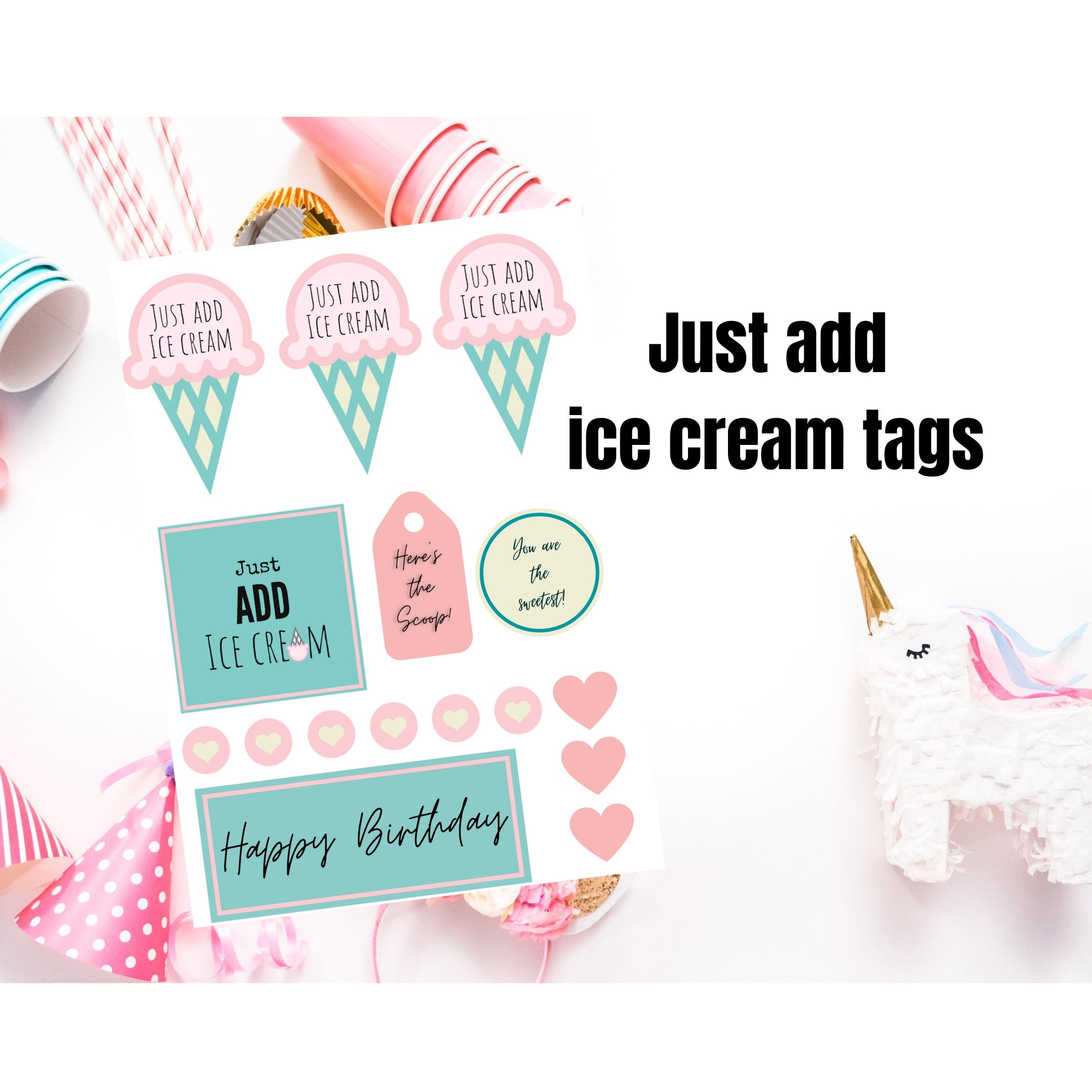 Printable Just Add Ice Cream Tags Instant Download Etsy