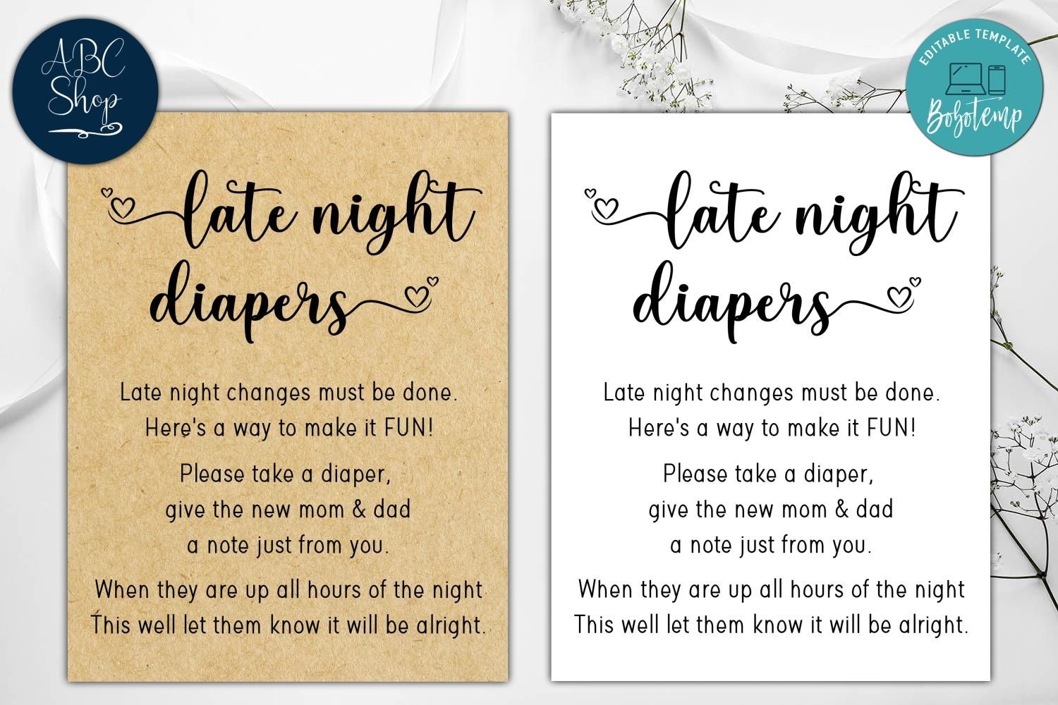 Printable Late Night Diapers Baby Shower Game Instant Download Bobotemp