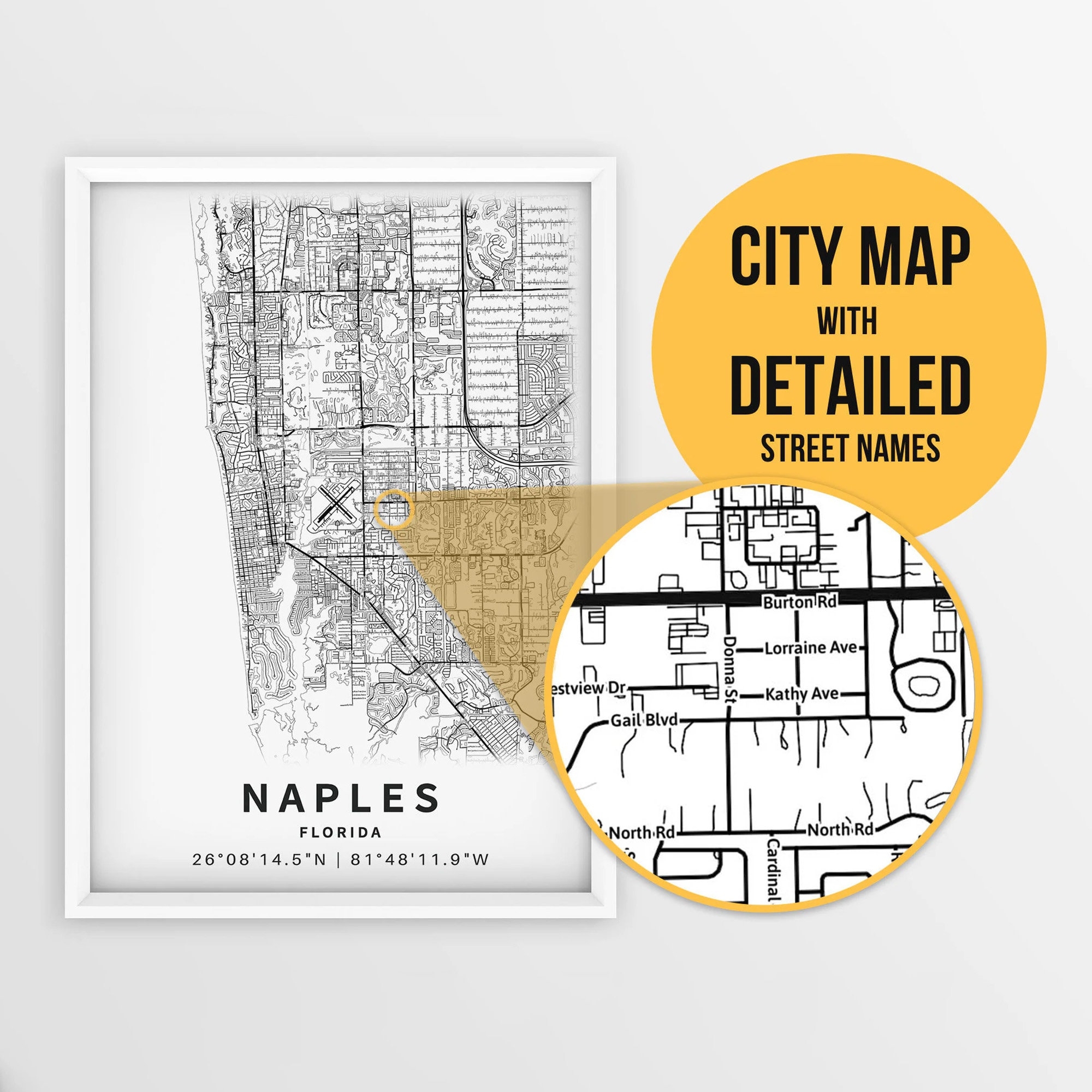 Printable Map Of Naples Florida USA With Street Names Instant Download City Map Travel Gift City Poster Road Map Print Etsy Sweden