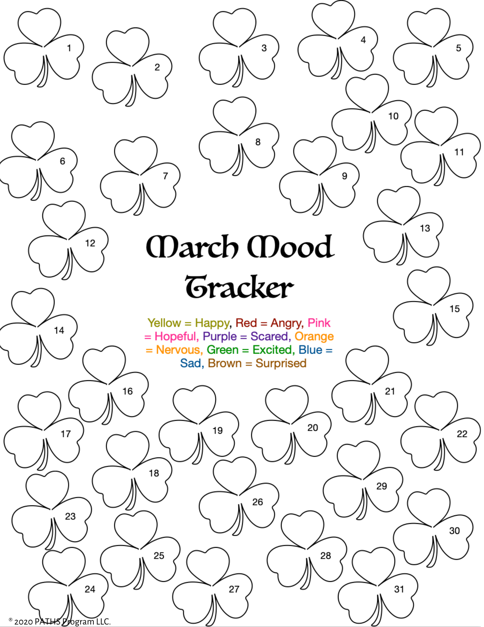 Printable March Mood Tracker