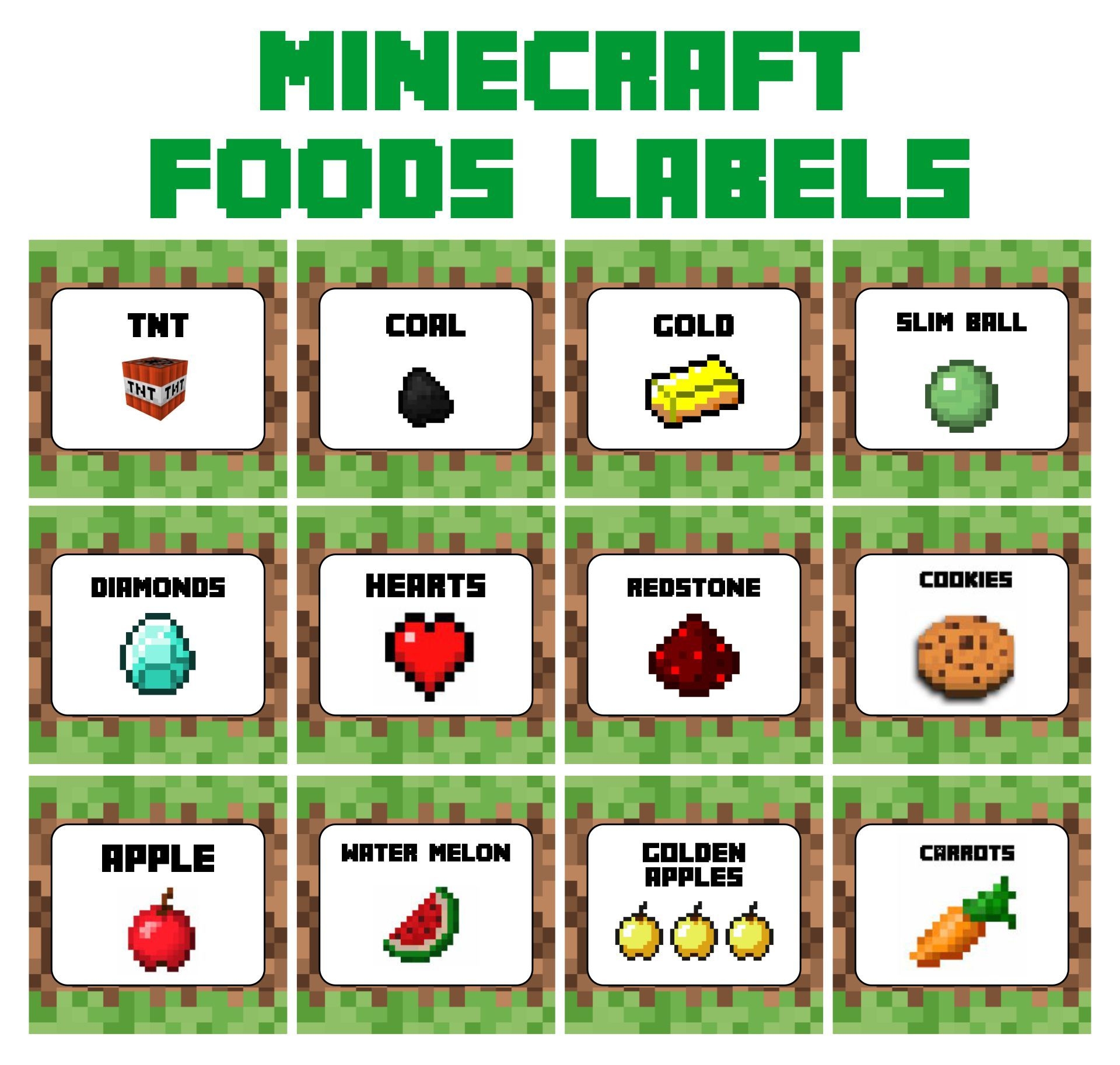 Printable Minecraft Food Tent Cards Minecraft Food Minecraft Food Printables Minecraft Food Labels