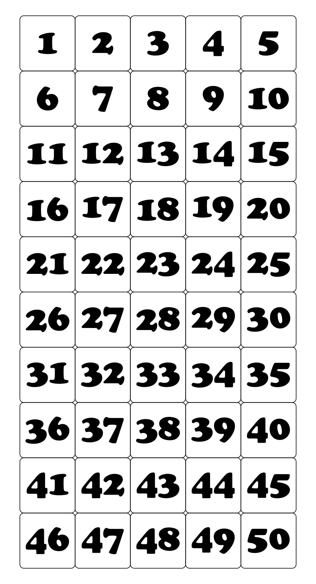 Printable Number Cards 1 50 Printable Numbers Number Grid Free Printable Numbers
