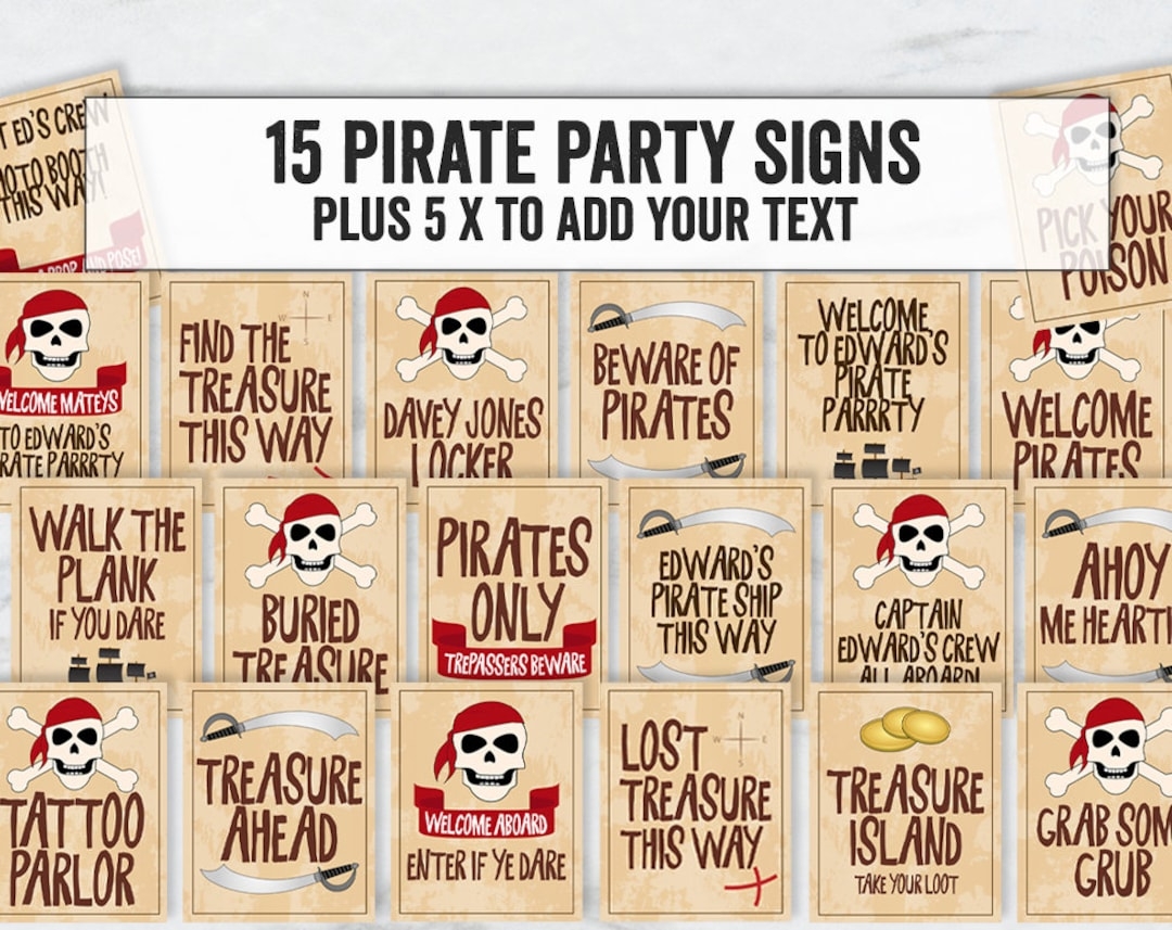 Printable Pirate Themed Party Signs Printable Pirate Party Decor Old Map Style Pirate Signs Editable Pirate Party Decor Signs BB10 Etsy Denmark