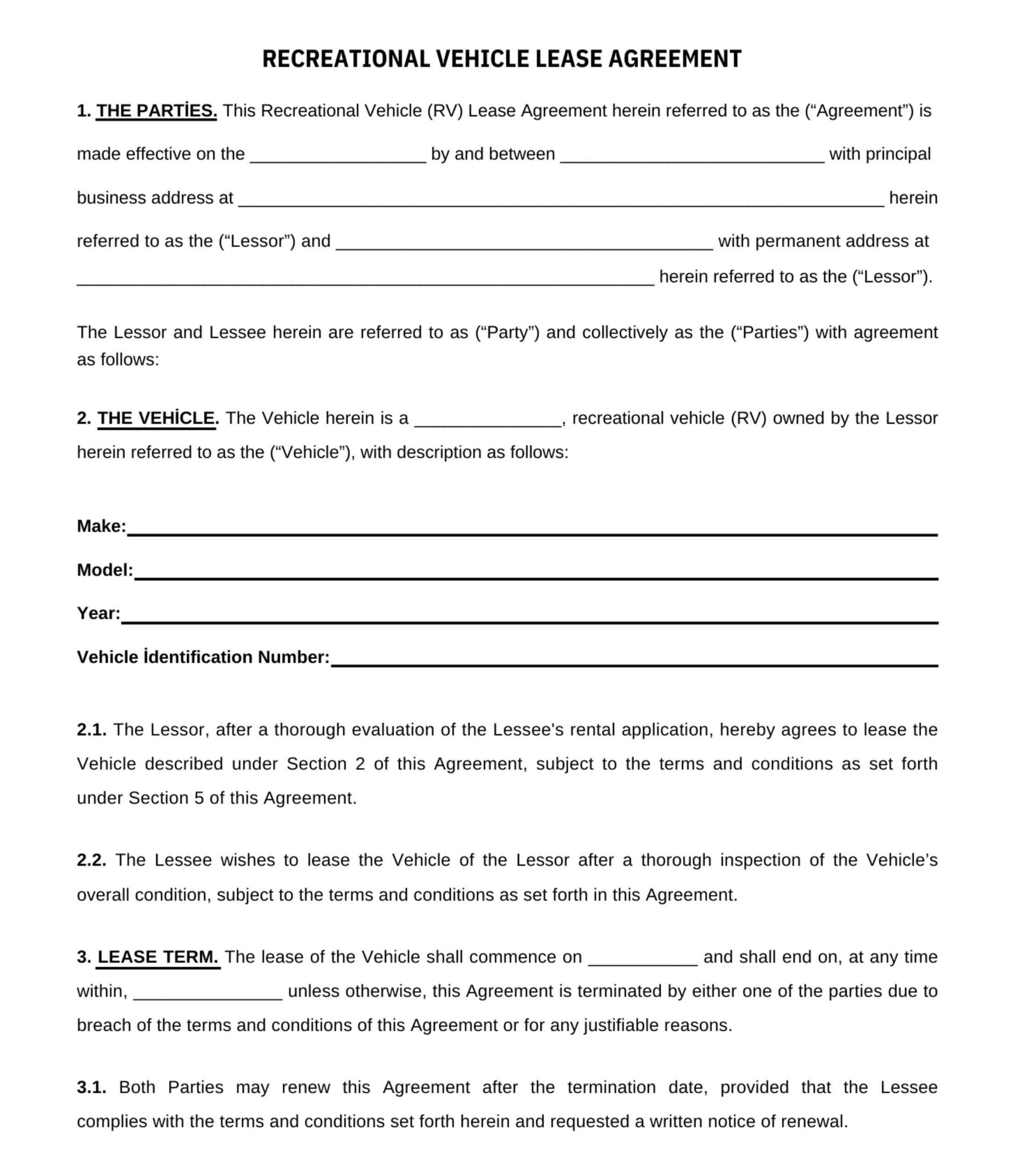 Printable RV Rental Agreement Short Term Rental RV Camper PDF Digital Download Etsy