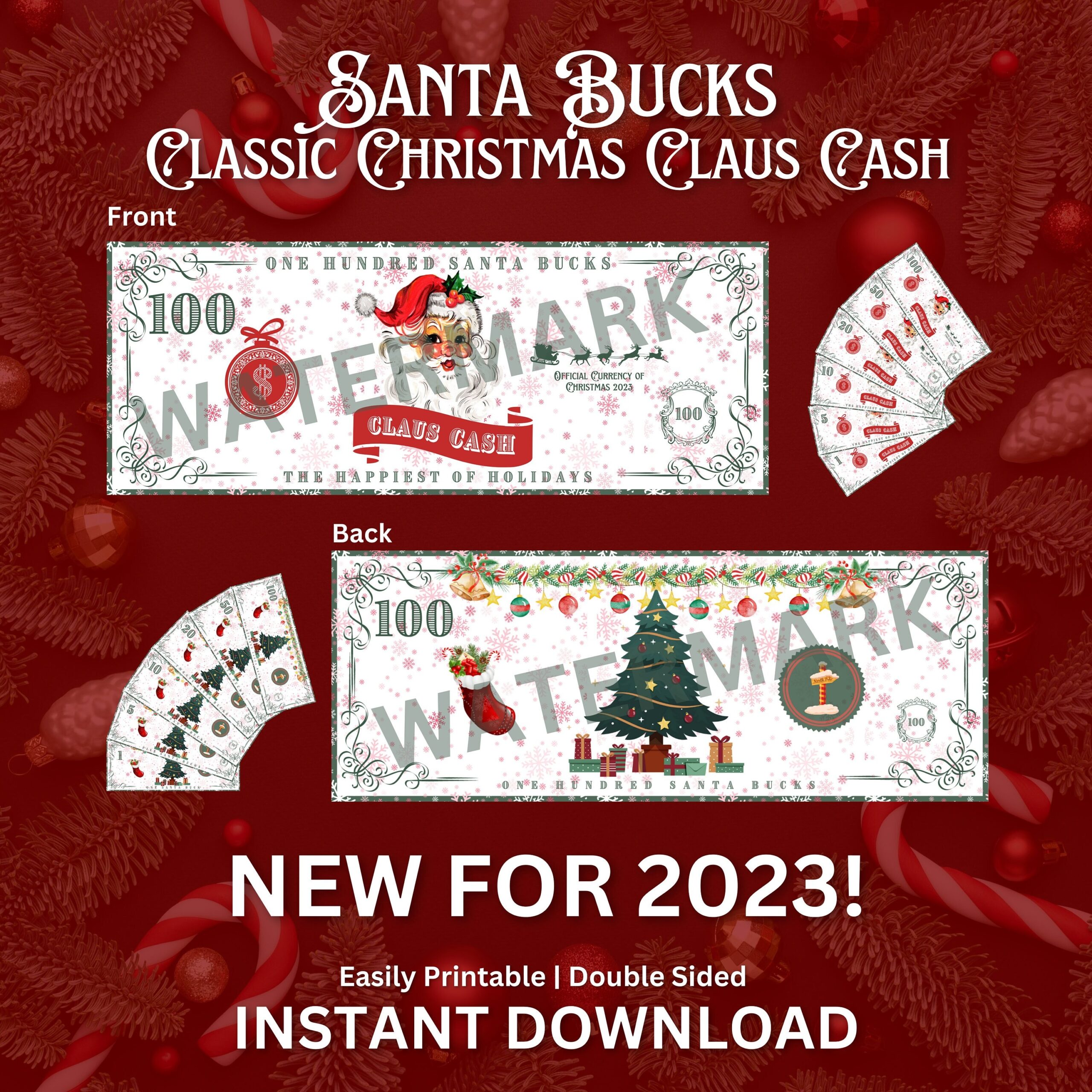 Printable Santa Bucks Christmas Cash Claus Cash Play Money Christmas Auction Money Christmas Party Games Instant Download Etsy
