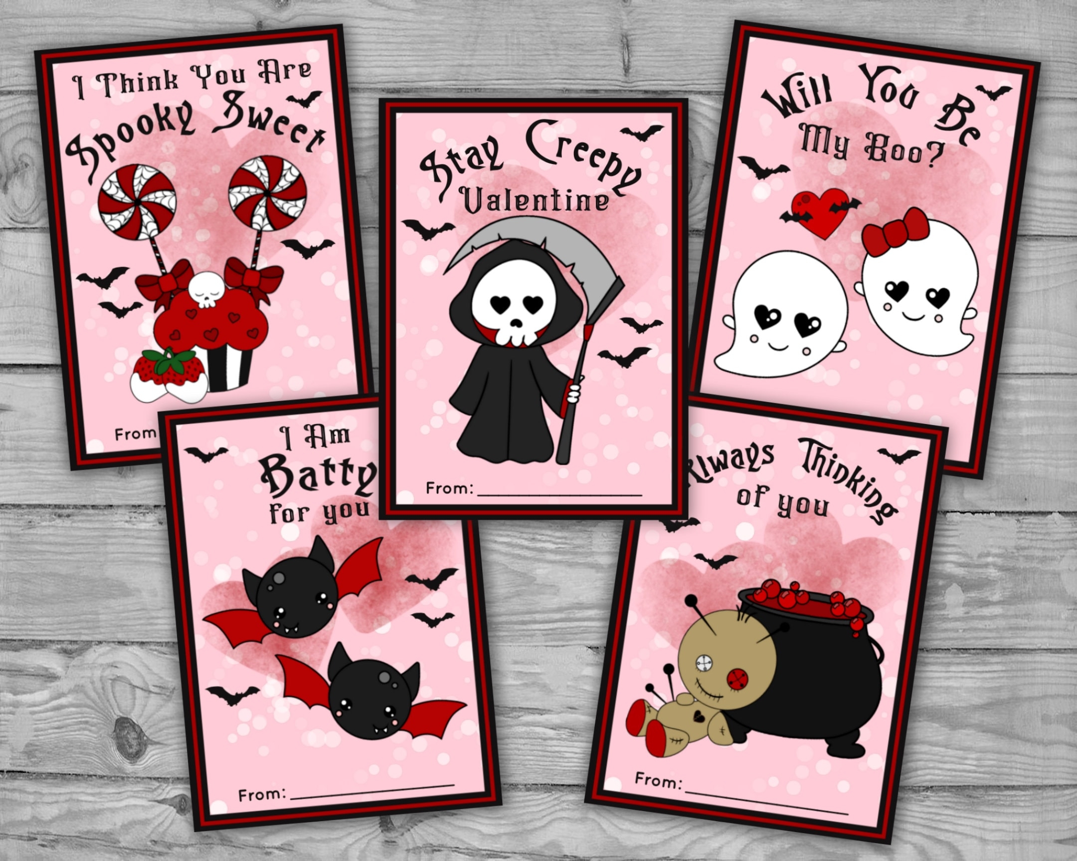 Printable Spooky Valentines Day Cards Kawaii Goth Valentine s Cards For Kids Etsy