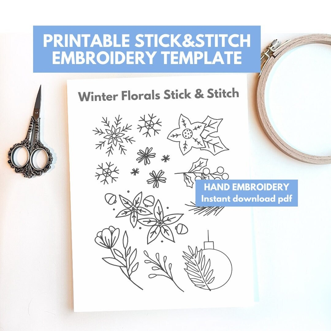 Printable Stick And Stitch Embroidery Designs Winter Sewing Patterns Download Stick N Stitch Print Sheet Stocking Embroidery Christmas Etsy