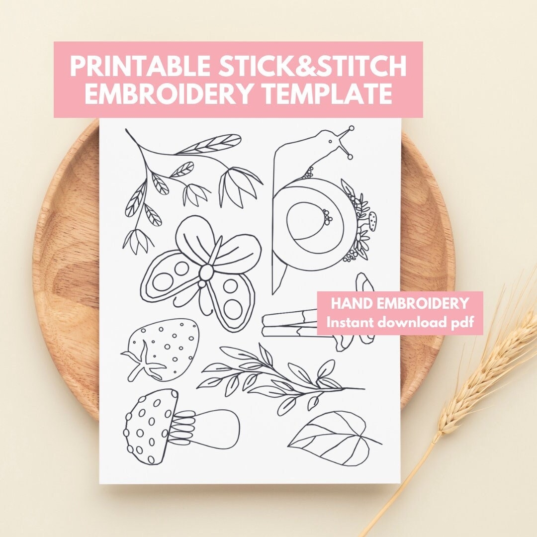 Printable Stick And Stitch Embroidery Patterns Download Cottage Core Sewing Pattern Download Stick And Stitch Print Sheet Embroidery Images Etsy