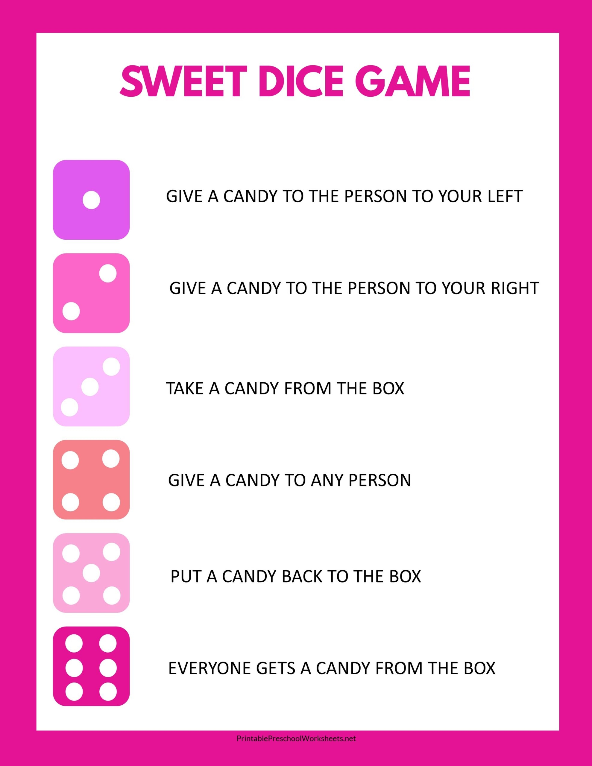 Printable Sweet Dice Game Candy Dice Game NO PREP Class Party Game Made By Teachers