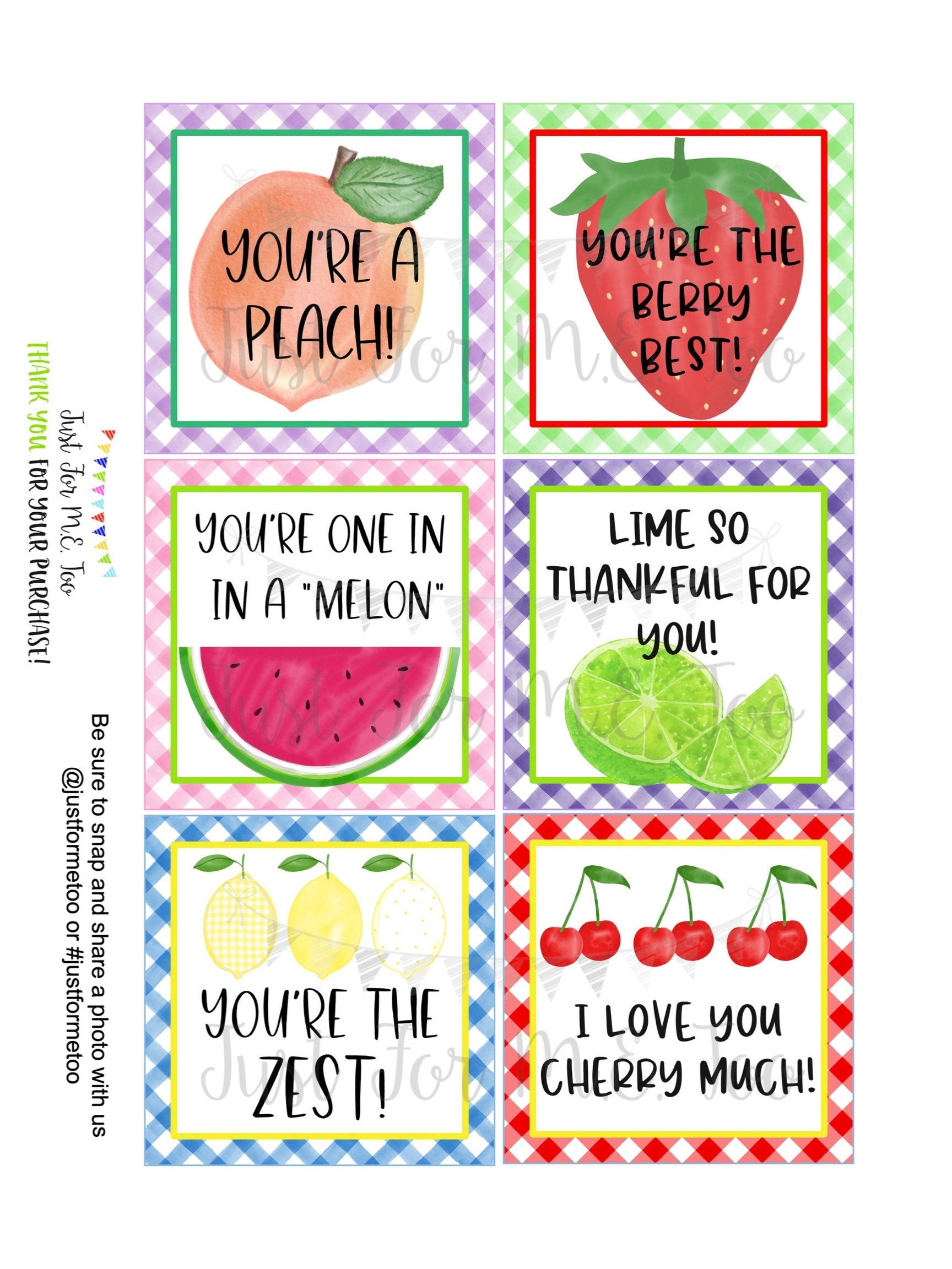 Printable Tags Instant Download Digital Download Gift Tags Fruit Tags Summer Treats Fruit Teacher Tags Small Gifts Treats Bundle