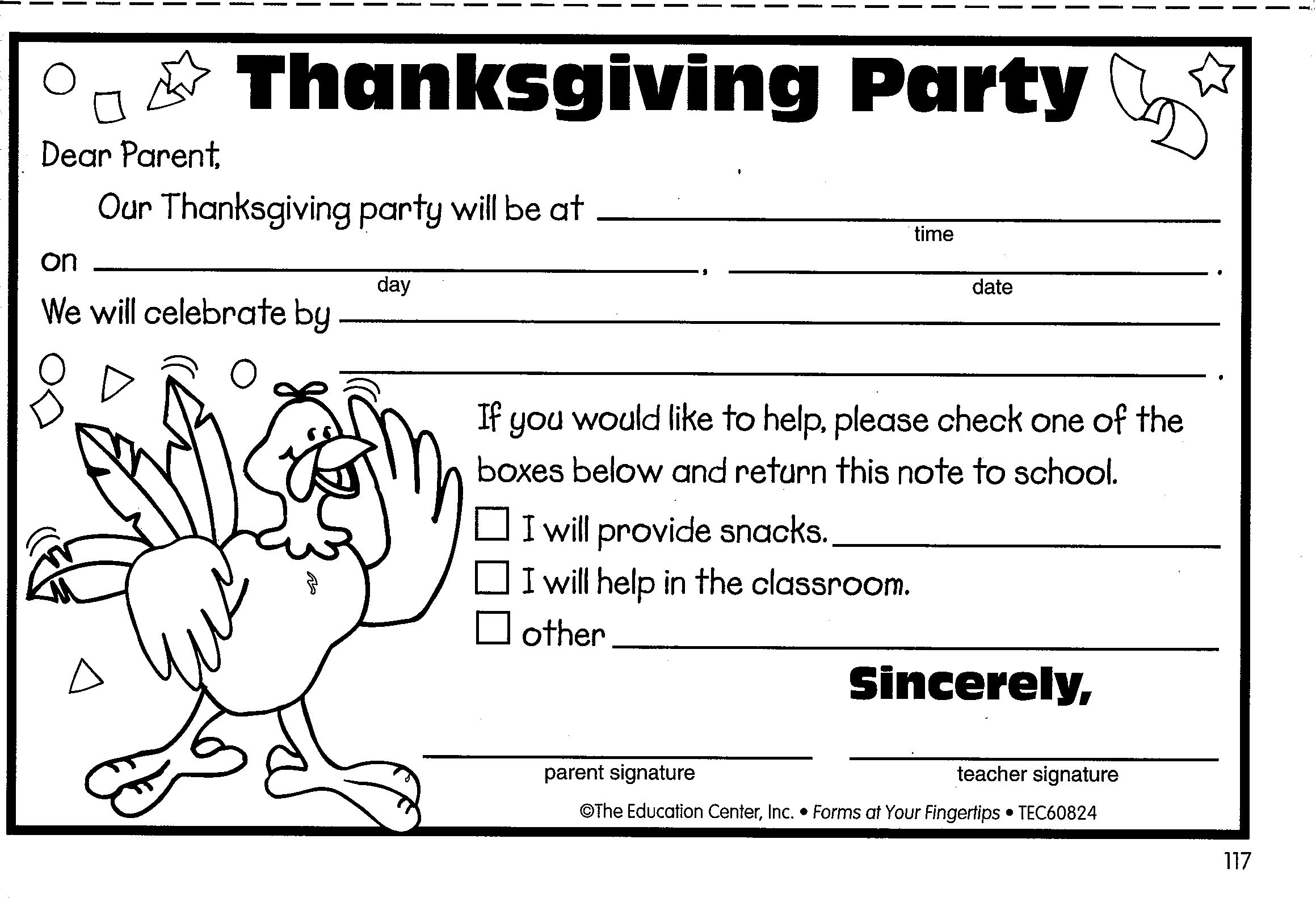 Printable Classroom Party Letter To Parents Template
