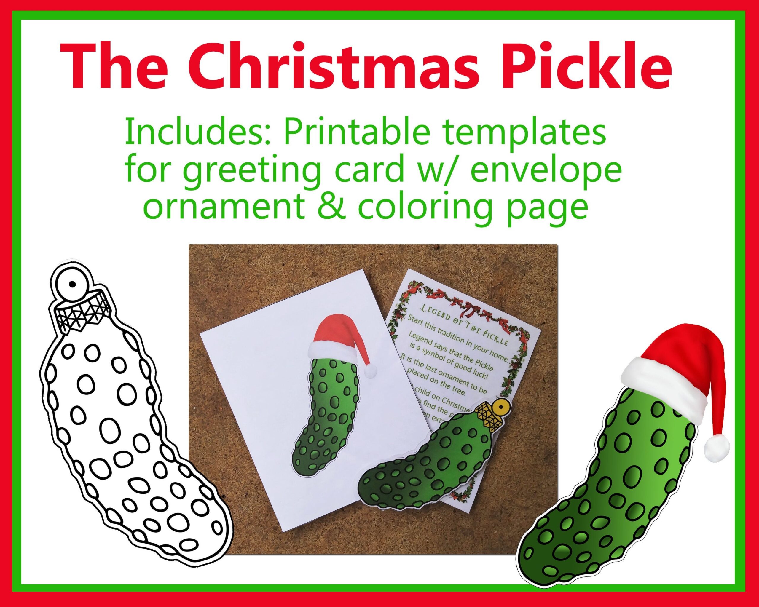 PRINTABLE The Christmas Pickle Legend Coloring Page Ornament And Greeting Card W Envelope Etsy Christmas Pickle Christmas Pickle Poem Free Christmas Printables