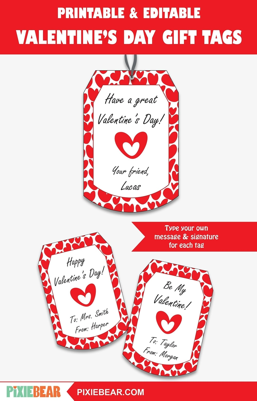 Printable Valentine s Day Tags For Kids Editable Valentine Labels For Classroom Personalized Gift Tag Template Instant Download Etsy