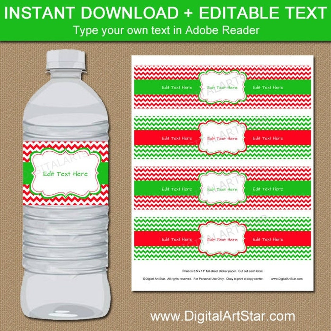 Printable Water Bottle Labels Christmas Holiday Water Bottle Labels Template Red And Green Christmas Party Decorations Bottle Stickers C4 Etsy