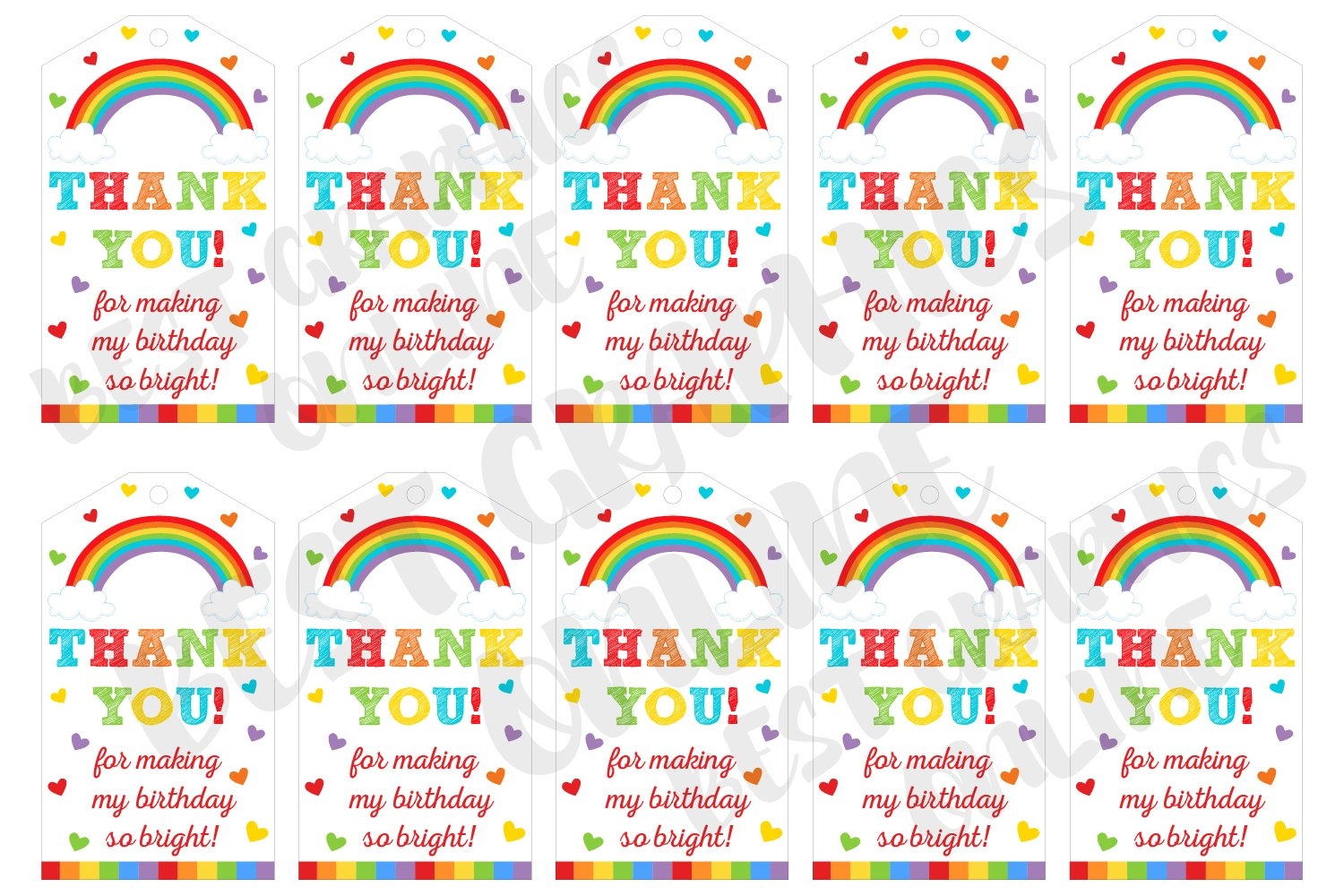 Rainbow Birthday Party Favor Tags Printable Gift Tags