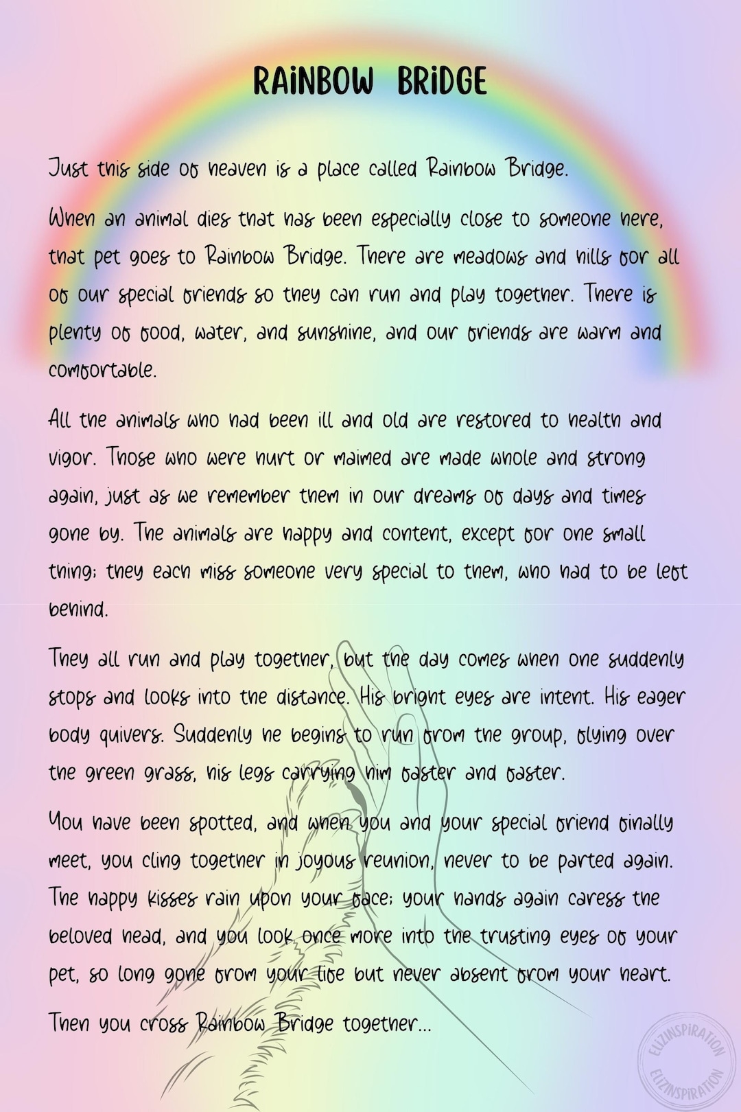 Rainbow Bridge Poem Digital Print Pet Loss Memorial Print Sympathy Gift For Bereaved Pet Owners Instant Download Love Remembrance Etsy