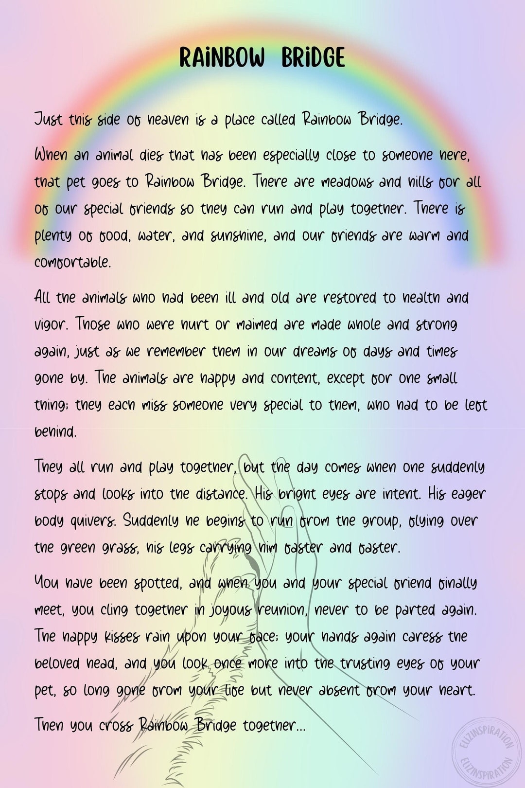 Rainbow Bridge Poem Digital Print Pet Loss Memorial Print Sympathy Gift For Bereaved Pet Owners Instant Download Love Remembrance Etsy