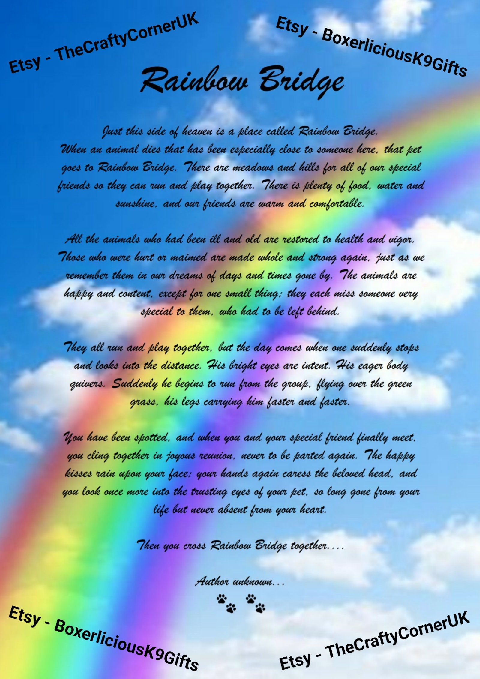 Rainbow Bridge Poem Pet Loss Memorial Bereavement Picture Dog Etc PDF DOWNLOAD Print At Home Etsy