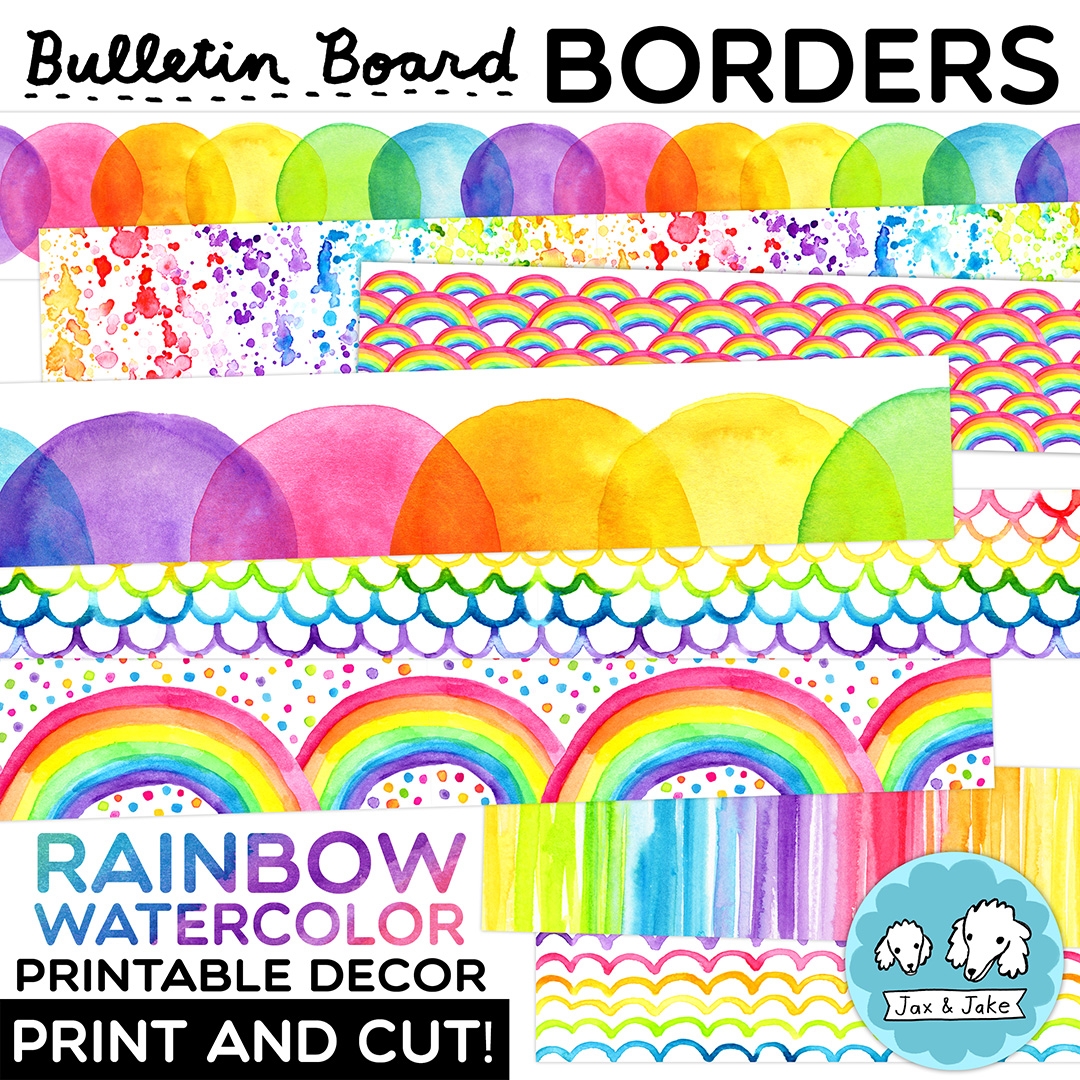 Rainbow Watercolor Bulletin Board Borders Printable Classroom Decor Boarders Classful