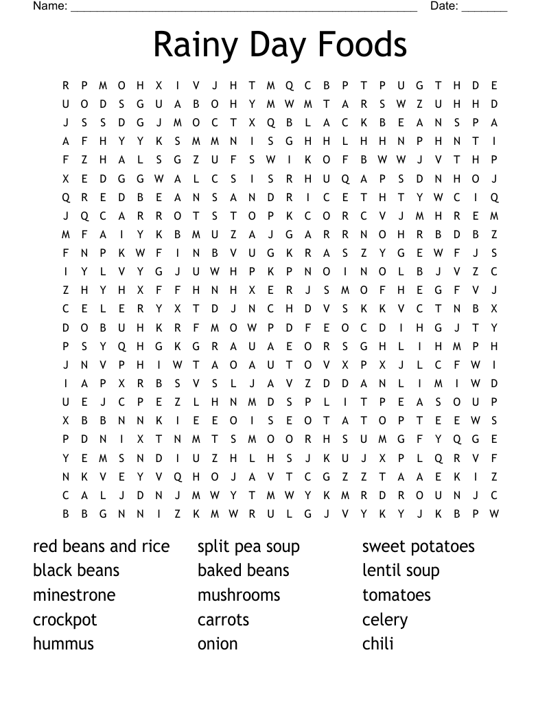 Rainy Day Foods Word Search WordMint