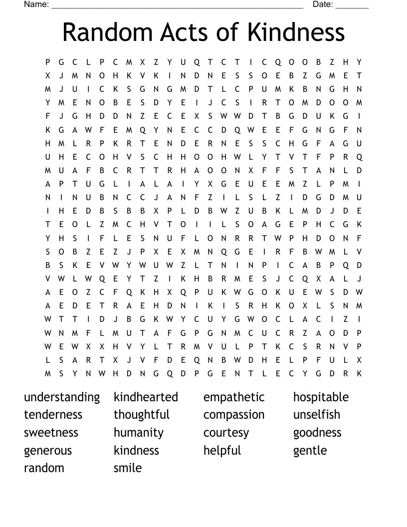 Random Acts Of Kindness Word Search WordMint