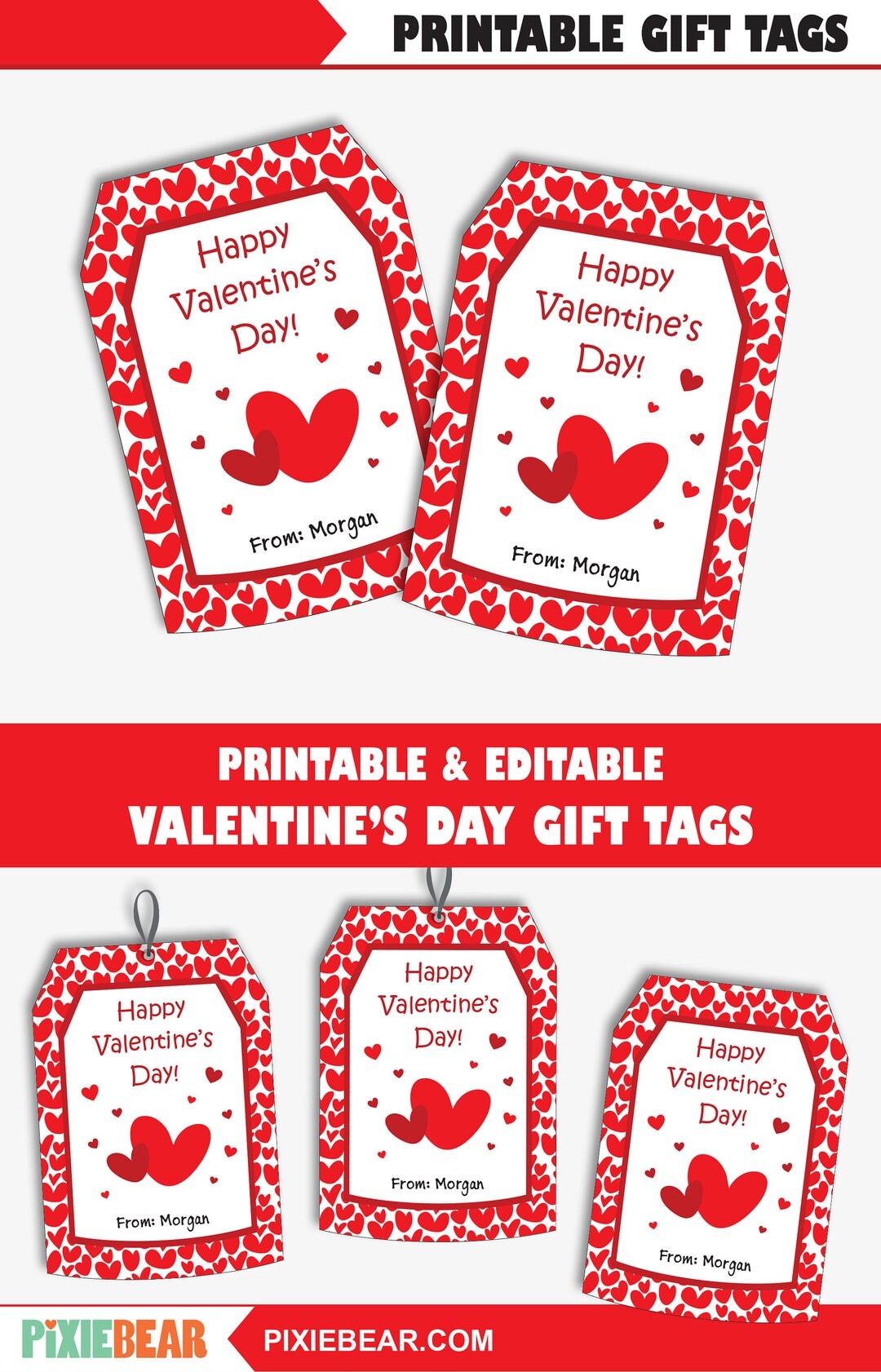 Red Heart Valentine s Day Tags Printable Valentine Labels Personalized Valentine s Gift Tag Template For Kids Editable Instant Download Etsy