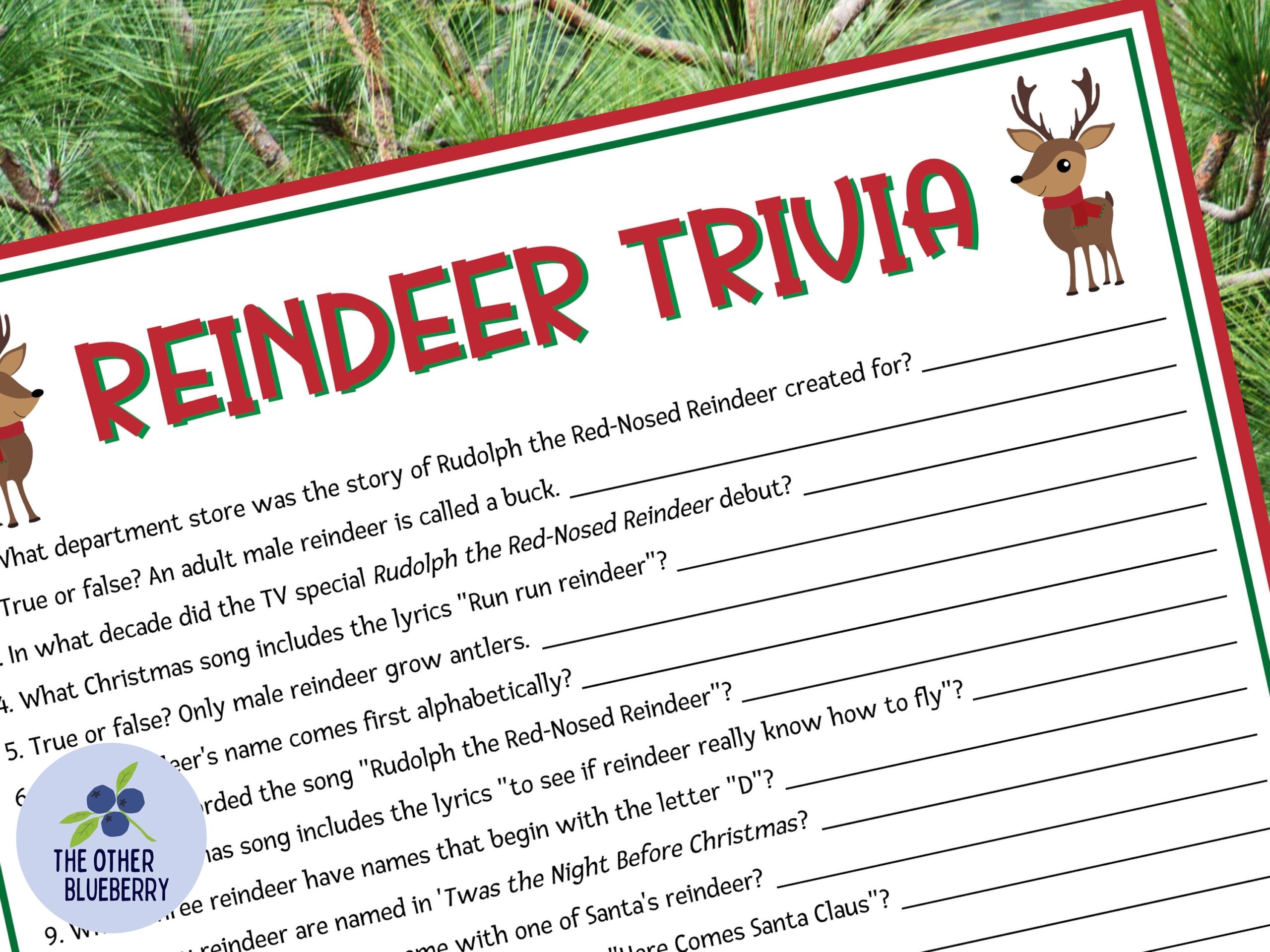 Reindeer Trivia Game Reindeer Game Christmas Game Christmas Party Game Christmas Printable Game Holiday Party Game Printable Etsy