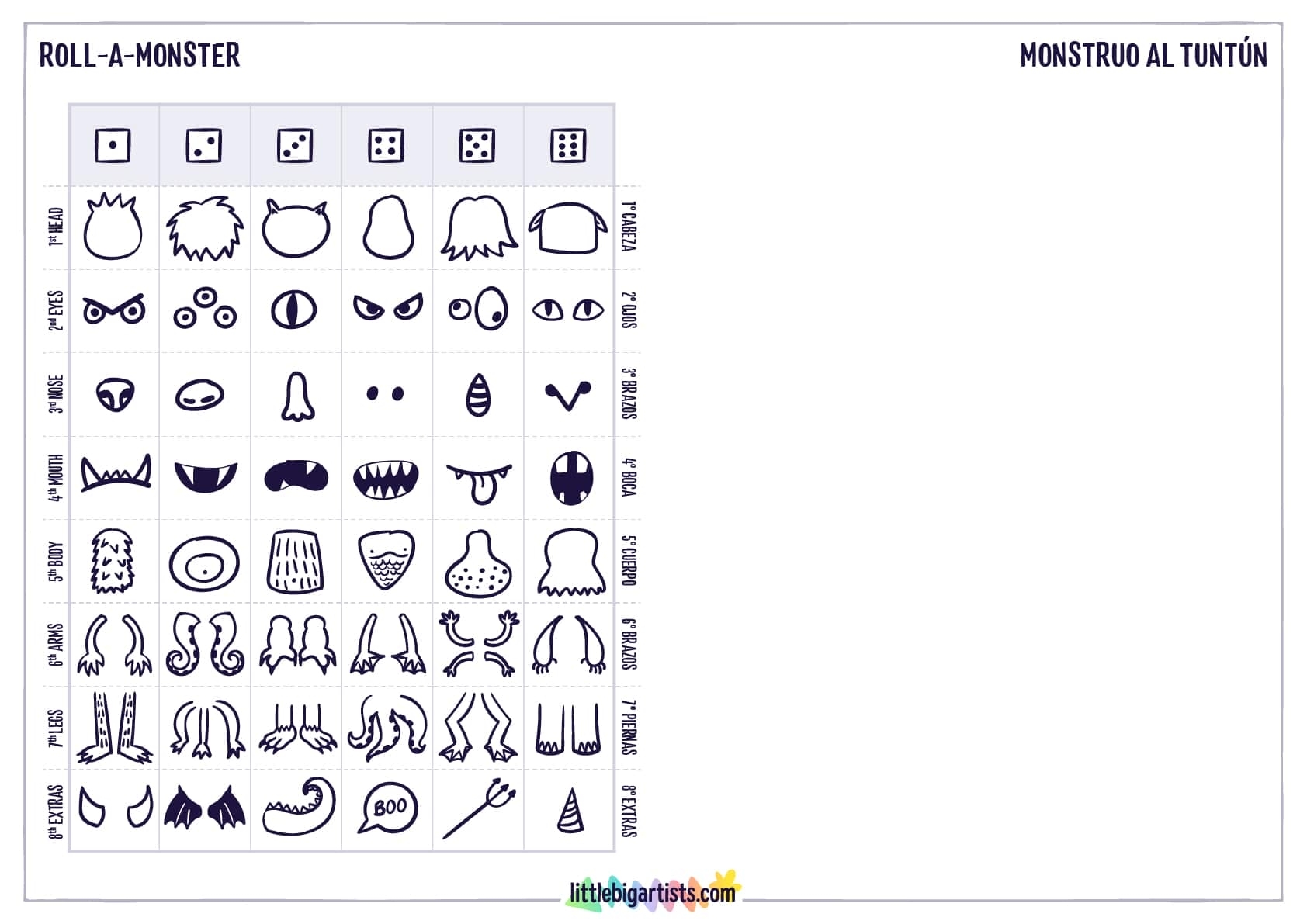 Roll A Monster Creativity Worksheet Little Big Artists