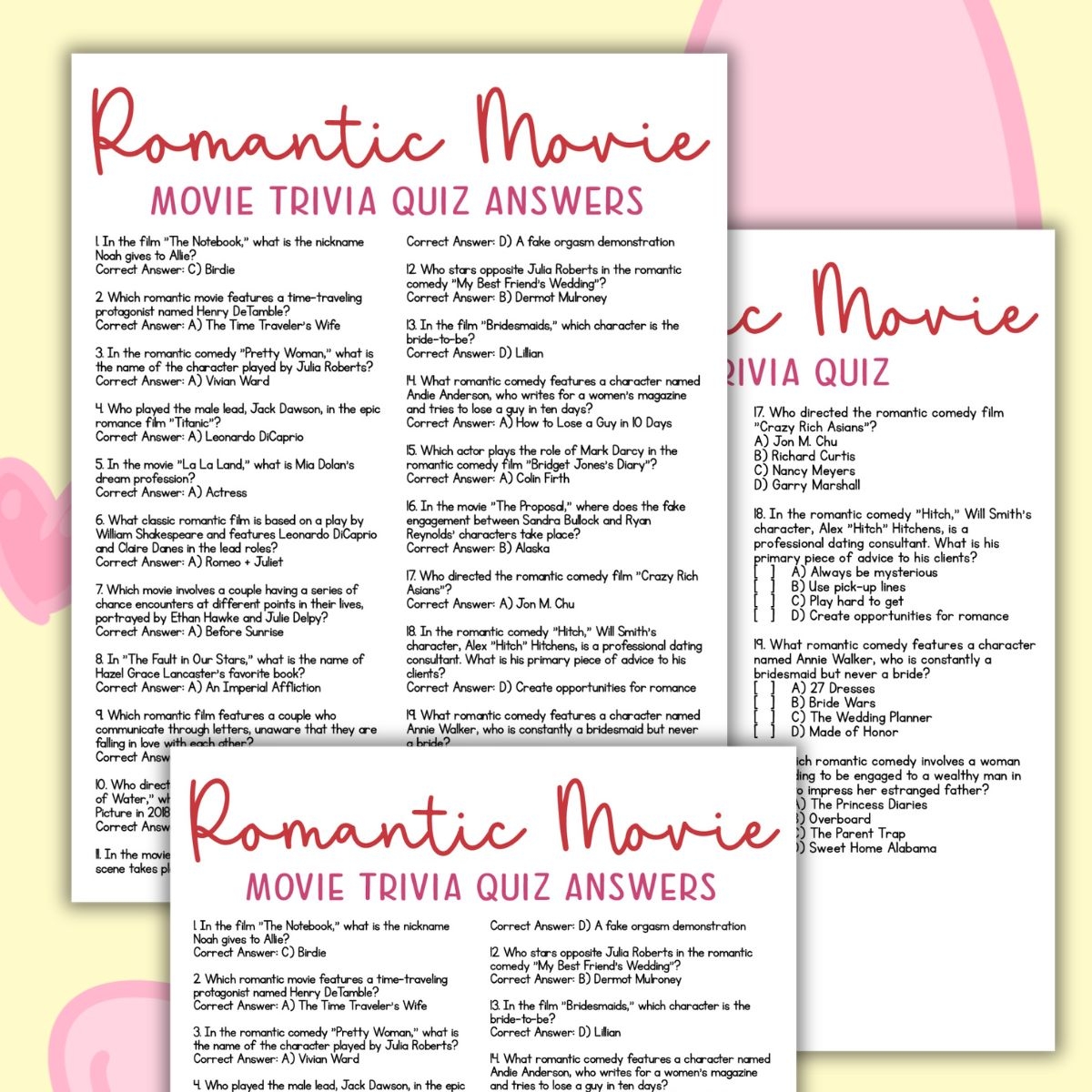Romantic Movie Quiz Questions And Answers Printables Leap Of Faith Crafting