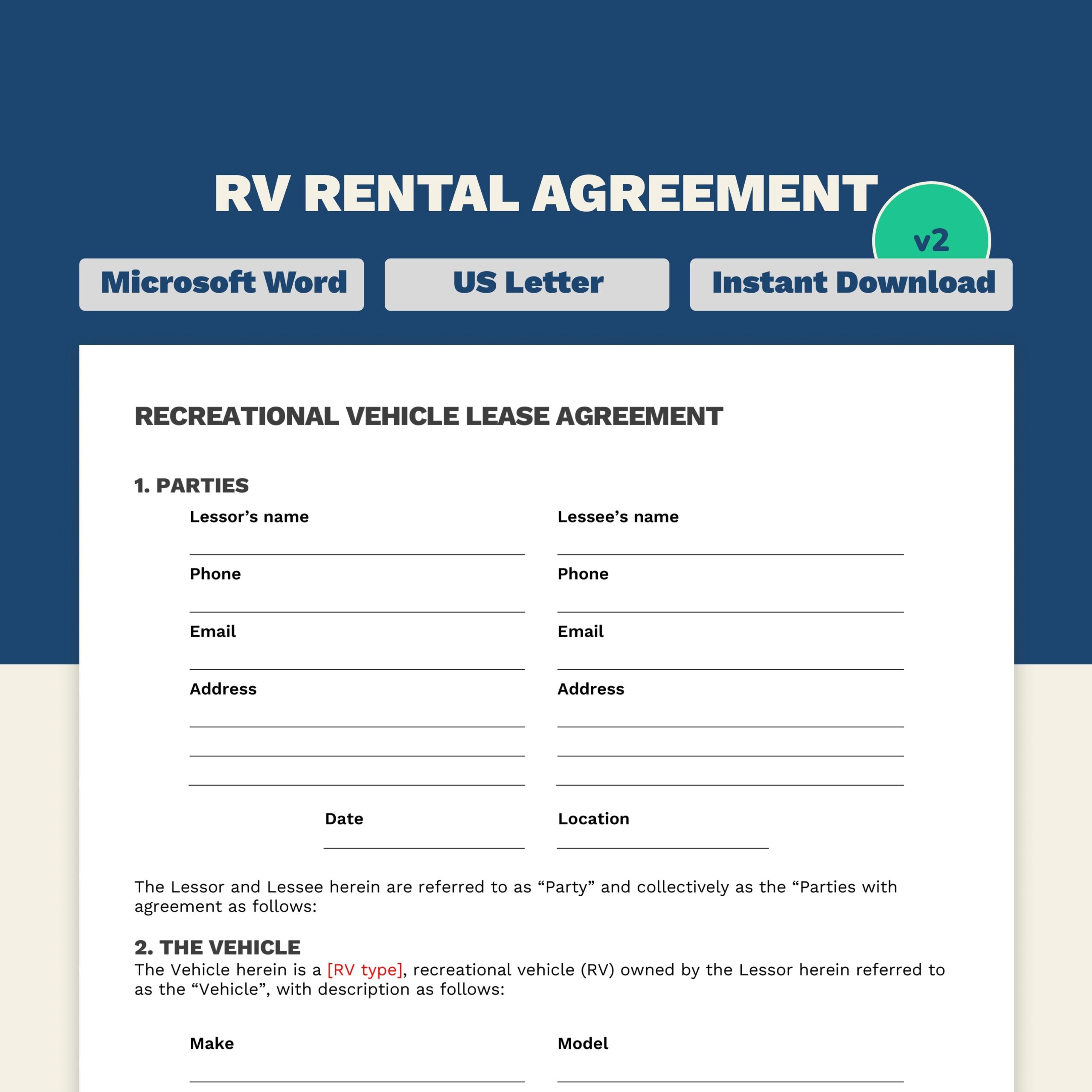 Free Printable Rv Rental Agreement