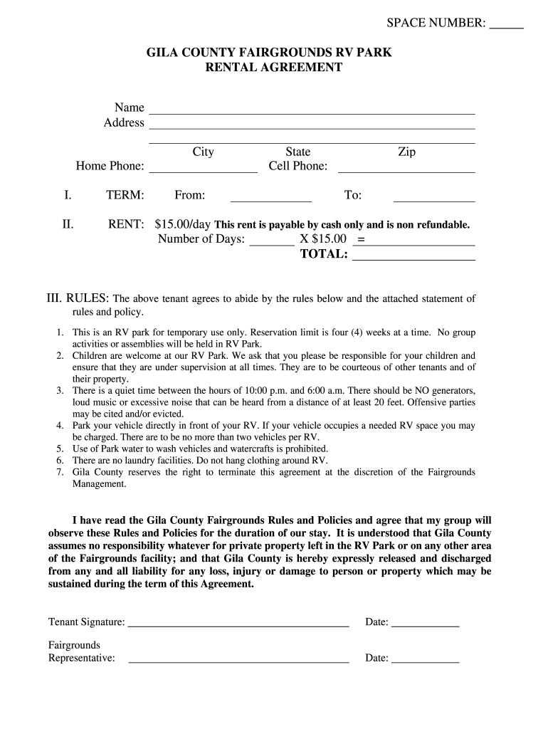 Rv Space Rental Agreement Template Fill Online Printable Fillable Blank PdfFiller