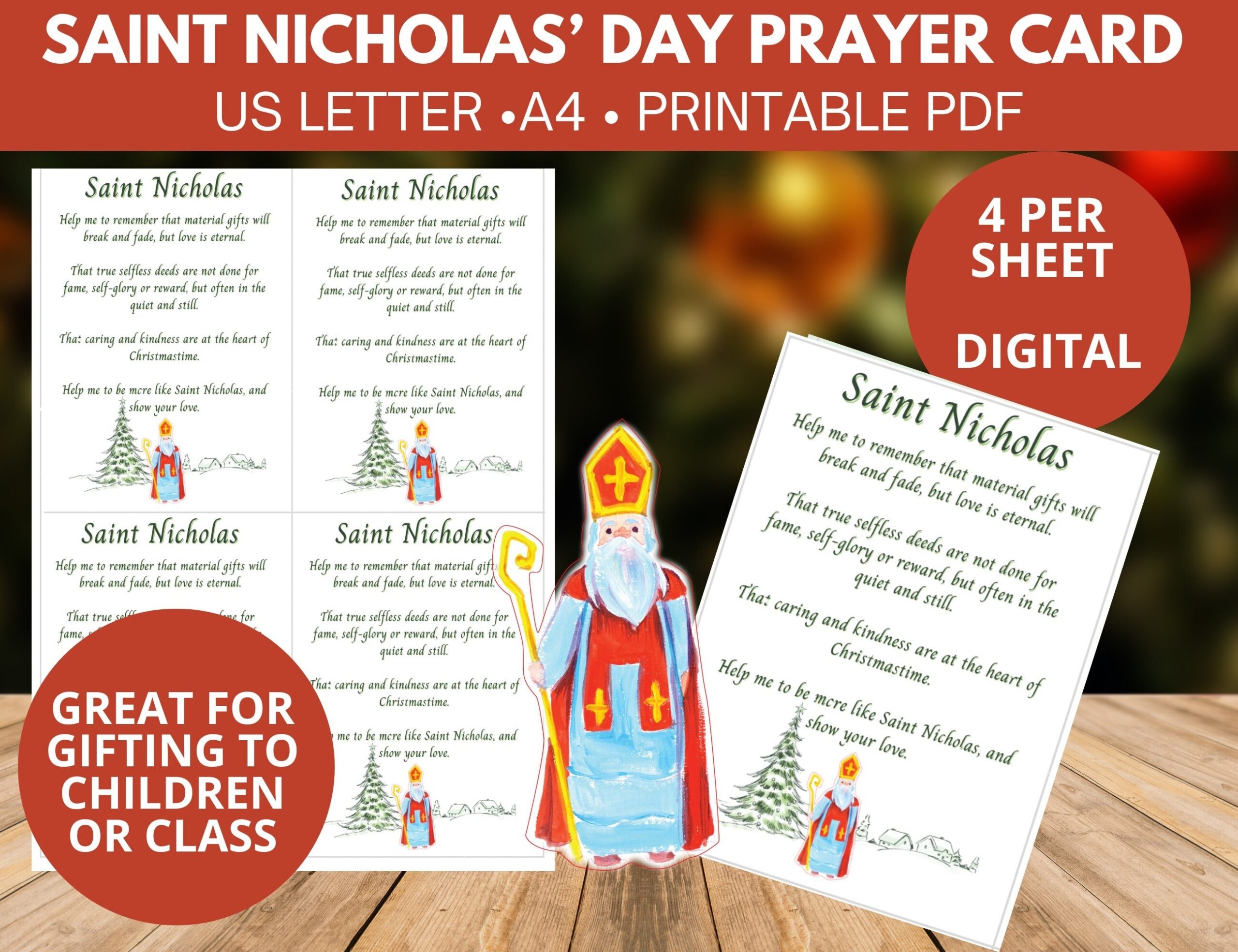 Saint Nicholas Day Gift Prayer Cards For Kids Class Homeschool School Or Church Printable PDF Etsy