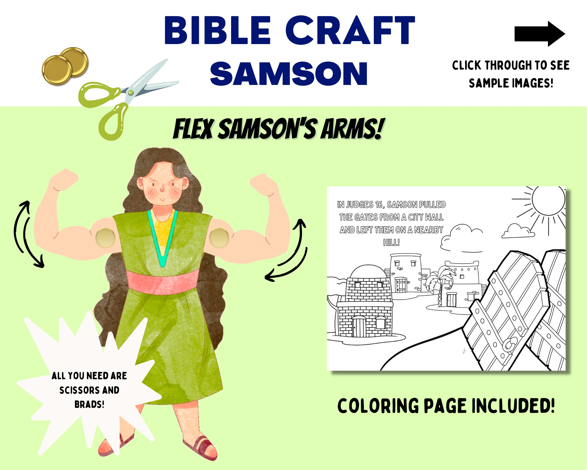 Samson Bible Craft Simple Cut And Attach Craft With Coloring Page Etsy