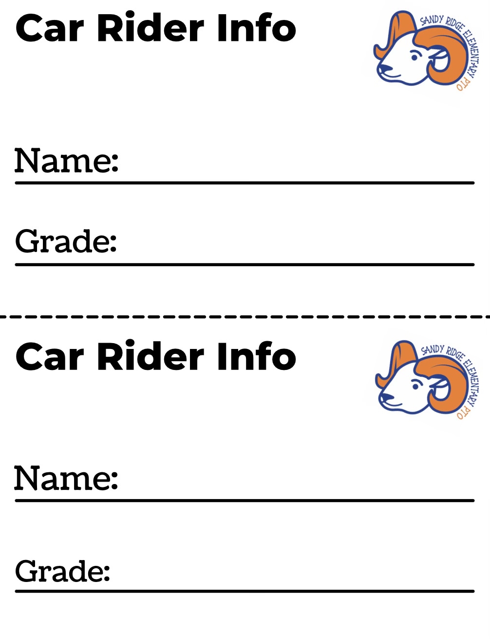 Sandy Ridge Elementary Car Rider Line Form