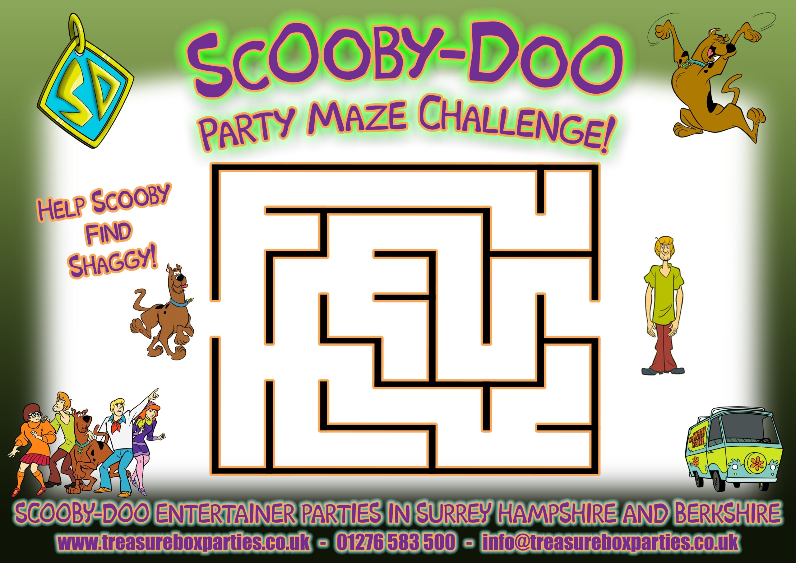 Scooby Doo Printable Maze Activity Sheet Childrens Entertainer Parties Surrey Berkshire Hampshire Treasure Box Parties Supplies Kids Party Games Ideas