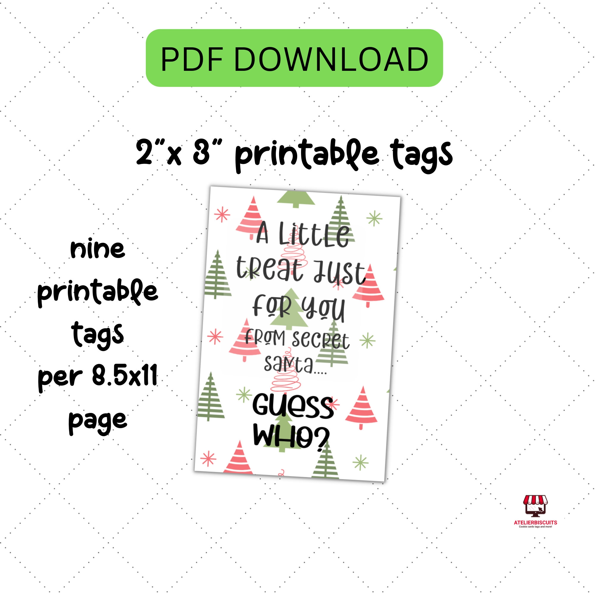 Secret Santa Printable Tags INSTANT DOWNLOAD A Little Treat Just For You guess Who Printable Secret Santa Gift Tags cookie Gift Tags Etsy