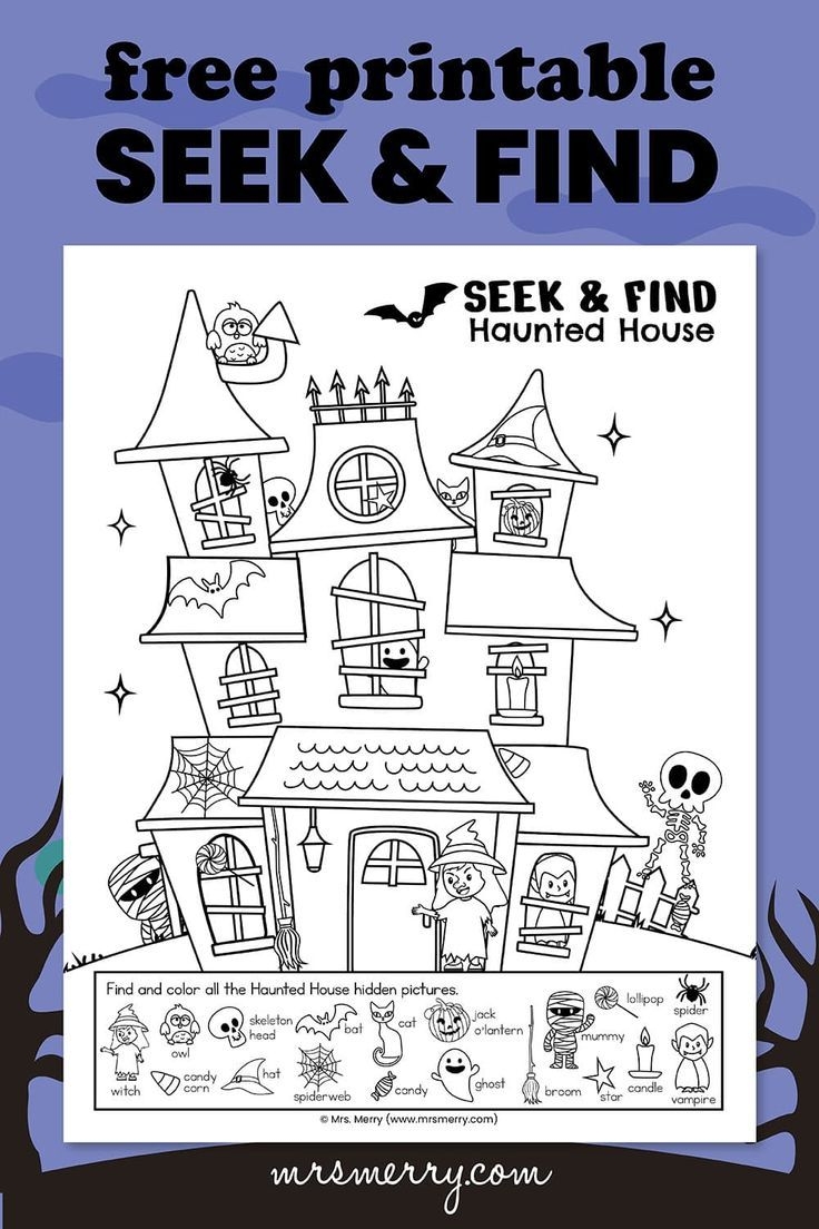 Seek And Find Haunted House Printable Puzzle Mrs Merry Halloween Preschool Halloween School Halloween Worksheets