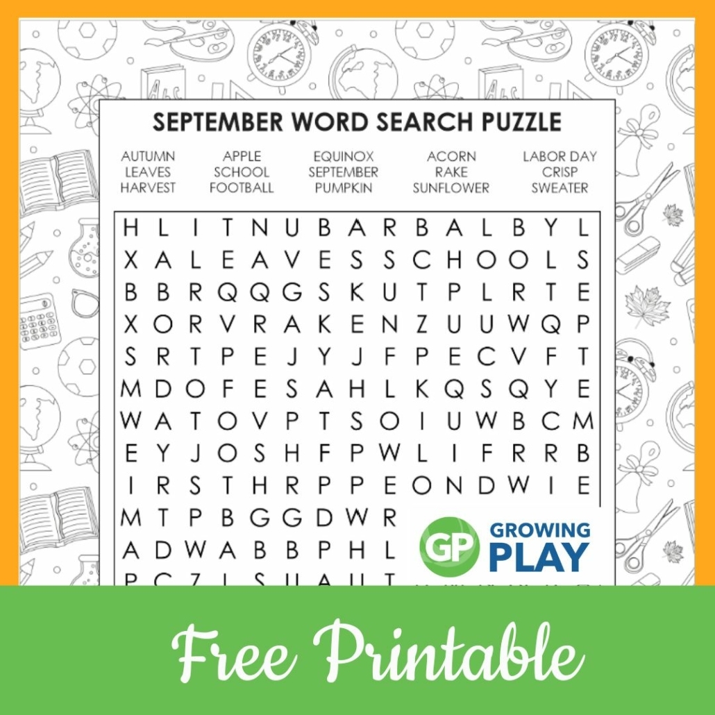 September Word Search Free Printable Growing Play