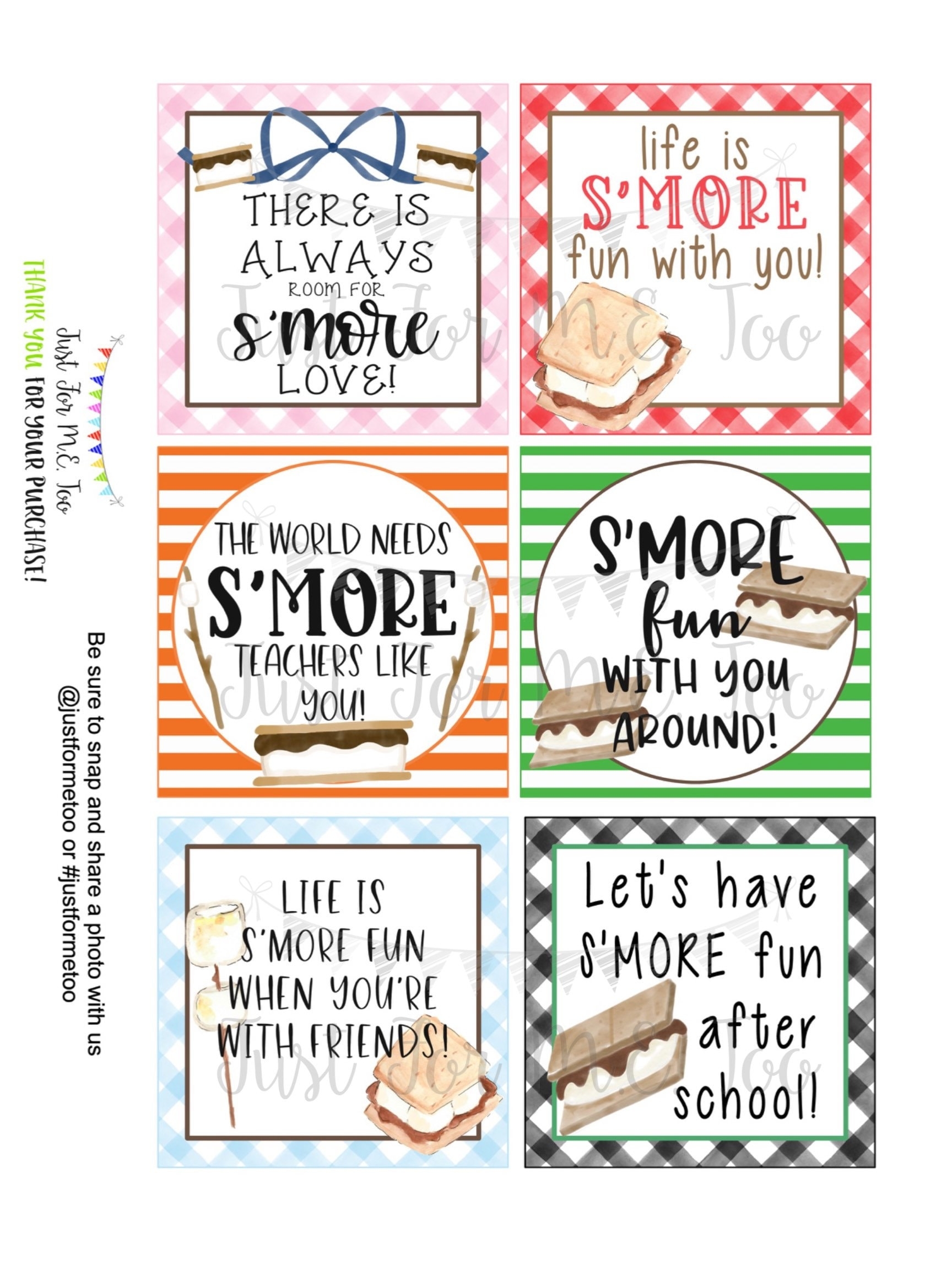 Smores Printable Tags Instant Download Life Is S More Fun With You Square Printable S Mores Campfire Camping Birthday Fall S more