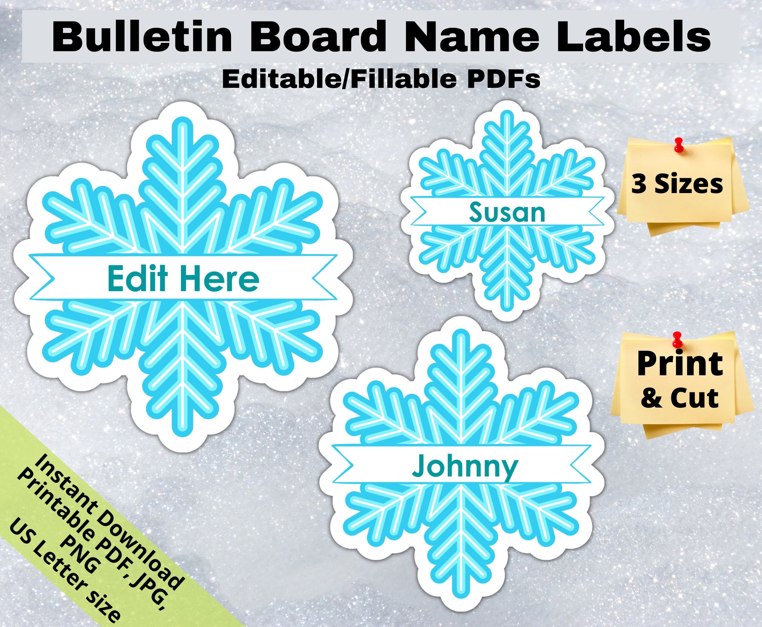 Snowflake Winter Editable Student Name Tags PRINTABLES Classroom Bulletin Board D cor Door Name Labels Bunting Sticker Sheet Template Etsy