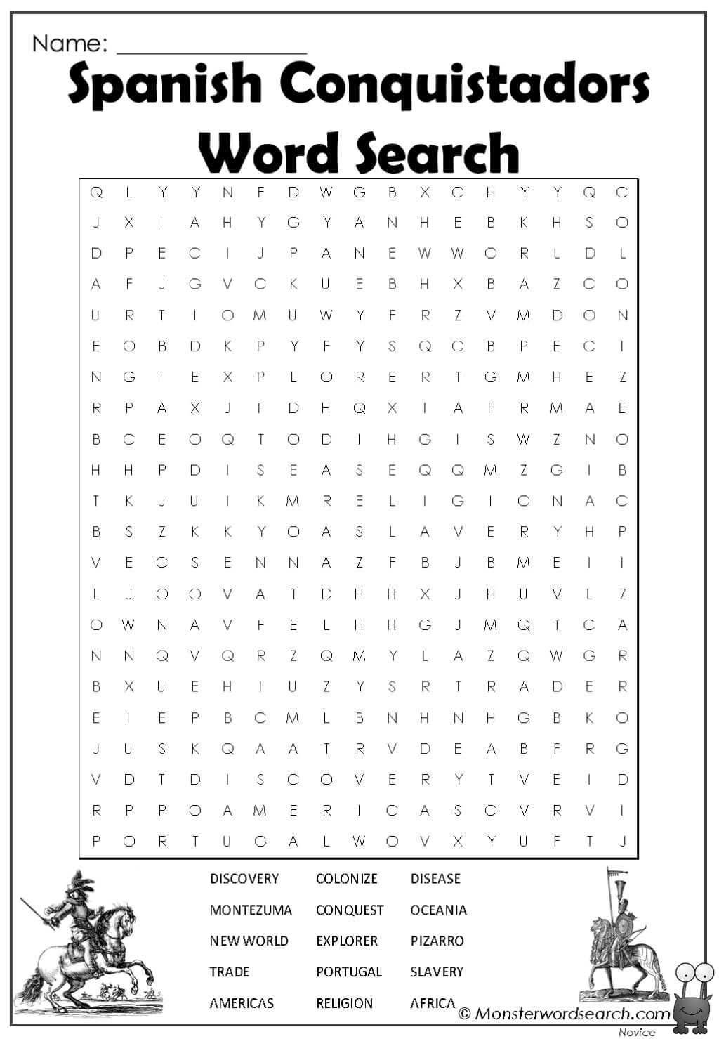 Spanish Conquistadors Word Search Monster Word Search